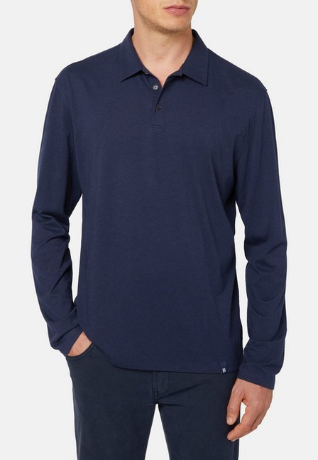 Boggi Milano - Blue Long-Sleeved Cotton/Tencel Polo Shirt For Men - Regular
