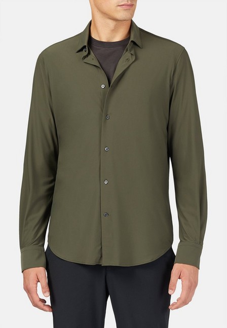 Boggi Milano - Military Green Stretch Nylon Shirt For Men - Slim