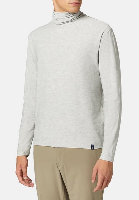 Boggi Milano - Grey Long-Sleeved High Neck T-Shirt In Technical Fabric For Men