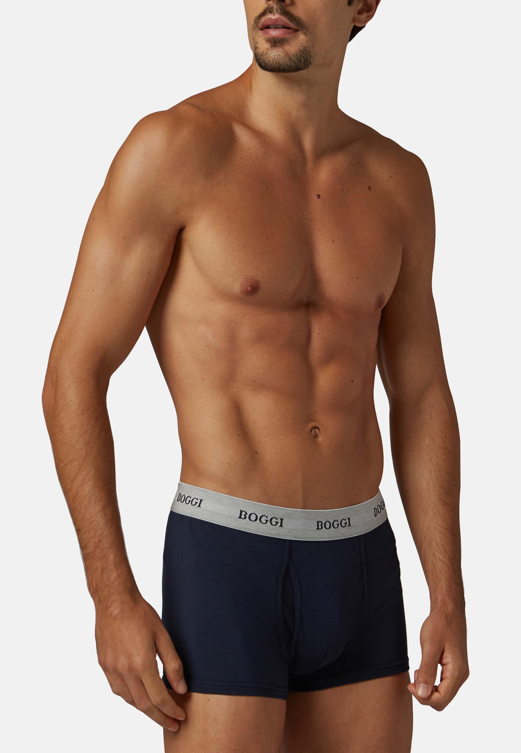 Boxer Shorts in Stretch Cotton Jersey, Navy Blue, Navy blue, medium