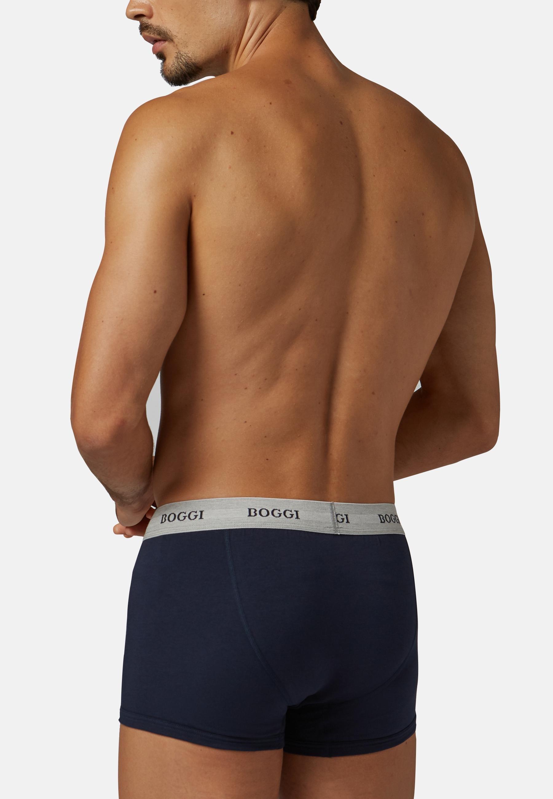 Blue Stretch Cotton Jersey Boxer Shorts, Navy blue, large image number 1