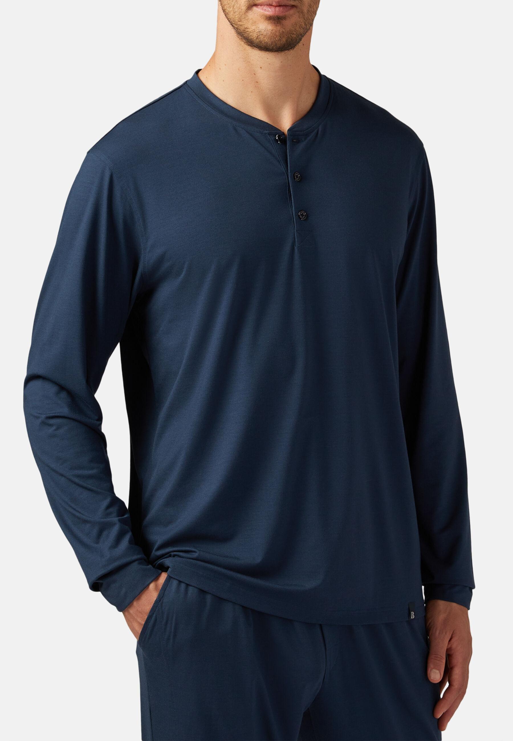 Long-sleeved Viscose Blend Pyjama T-Shirt Blue, Navy blue, large image number 4