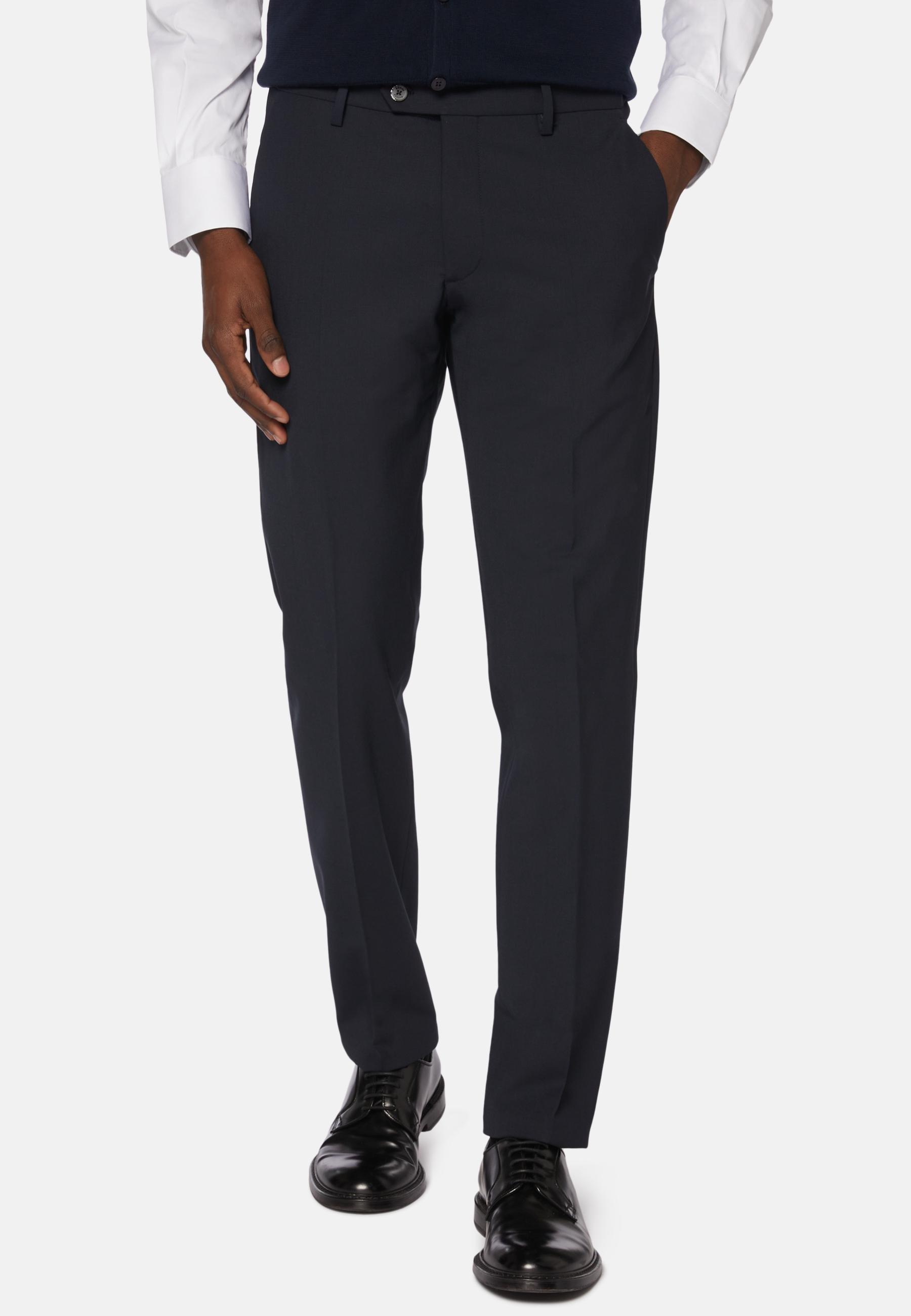 Blue Washable Wool Stretch Trousers, , medium