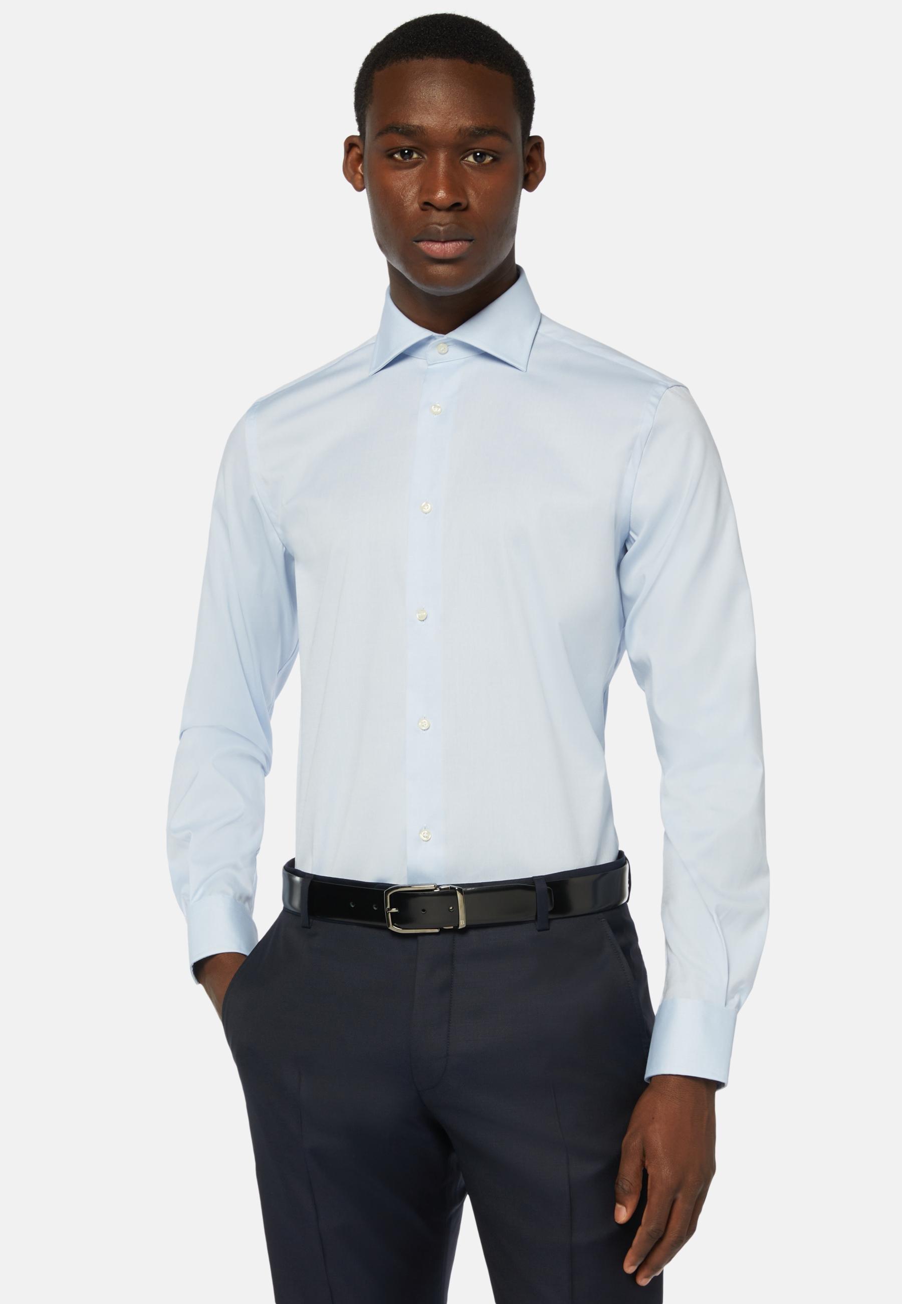 Blue Stretch Napoli Collar Shirt, , medium
