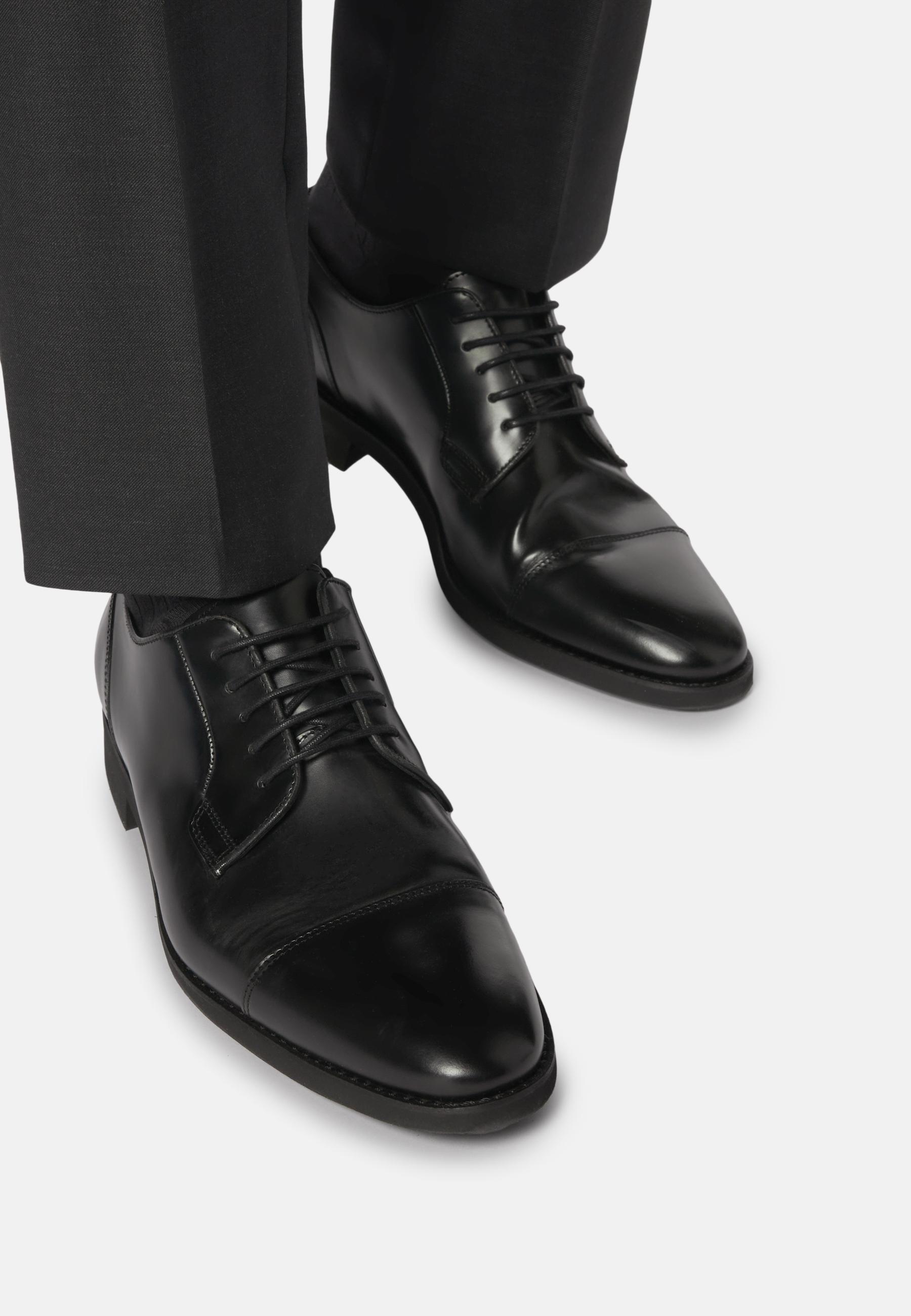 Black Leather Derby Shoes, , large image number 0