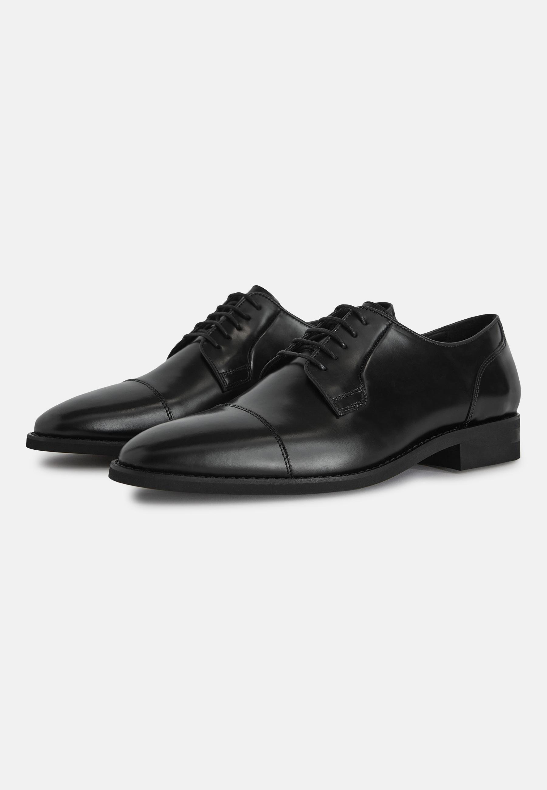 Black Leather Derby Shoes, , large image number 1