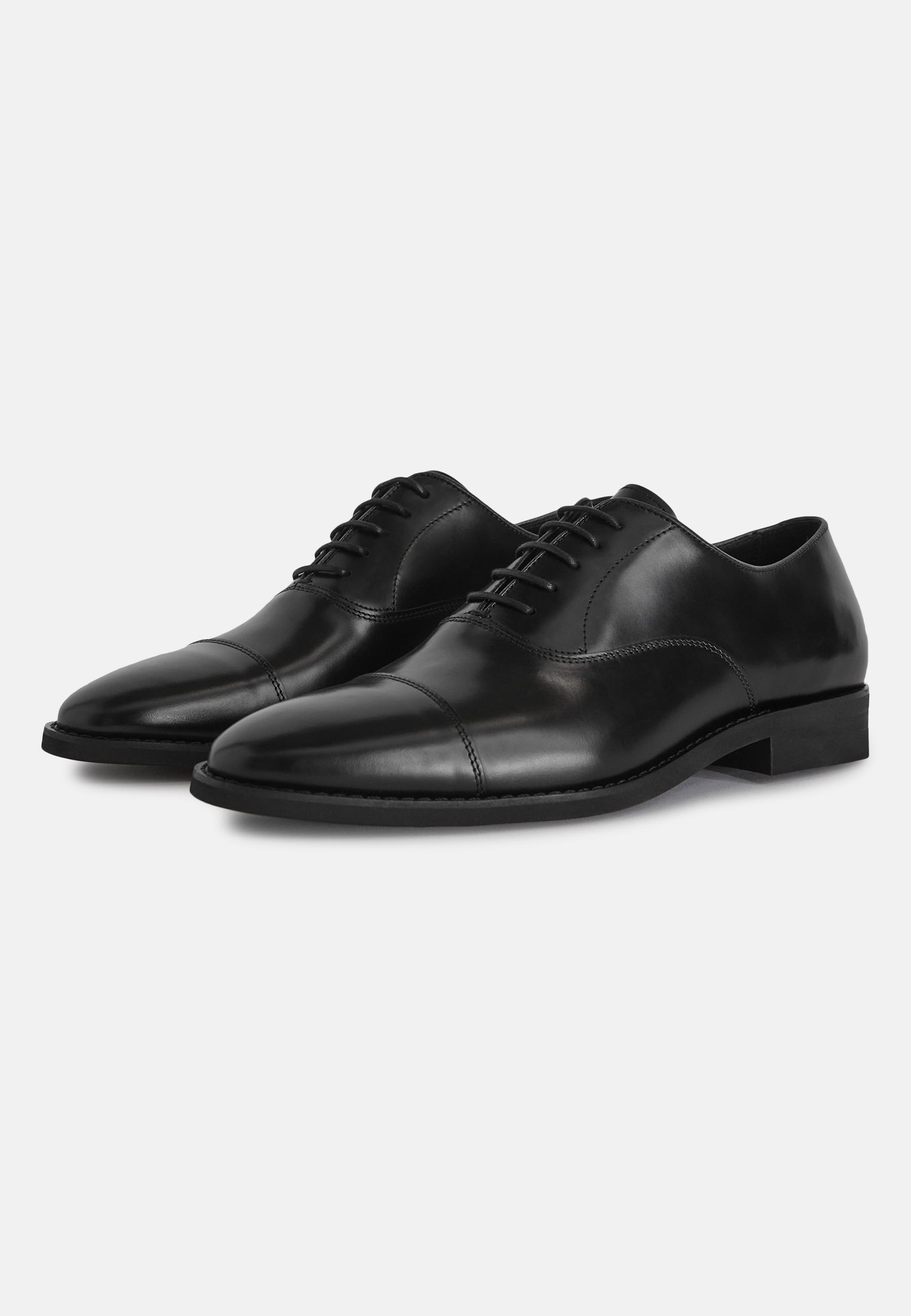 Black Leather Oxford Shoes, , large image number 1