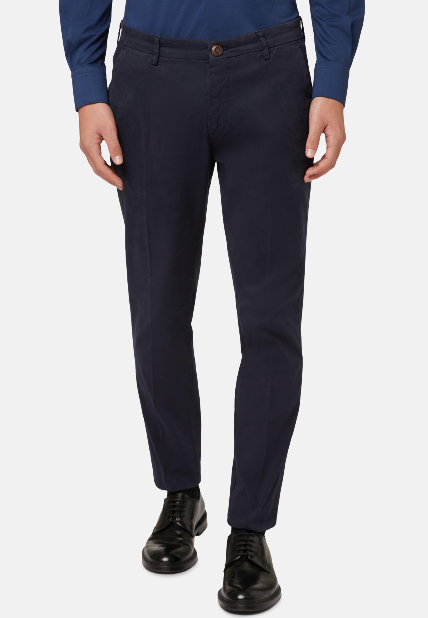 Blue Stretch Cotton Trousers, , medium