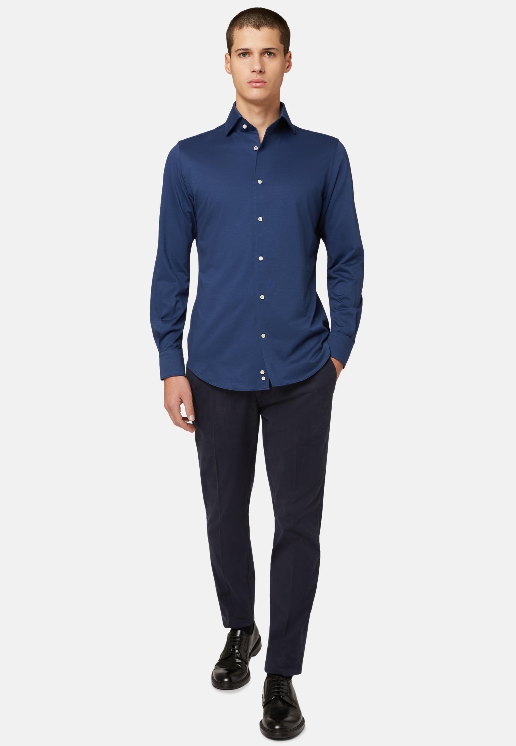 Blue Stretch Cotton Trousers, , large image number 1