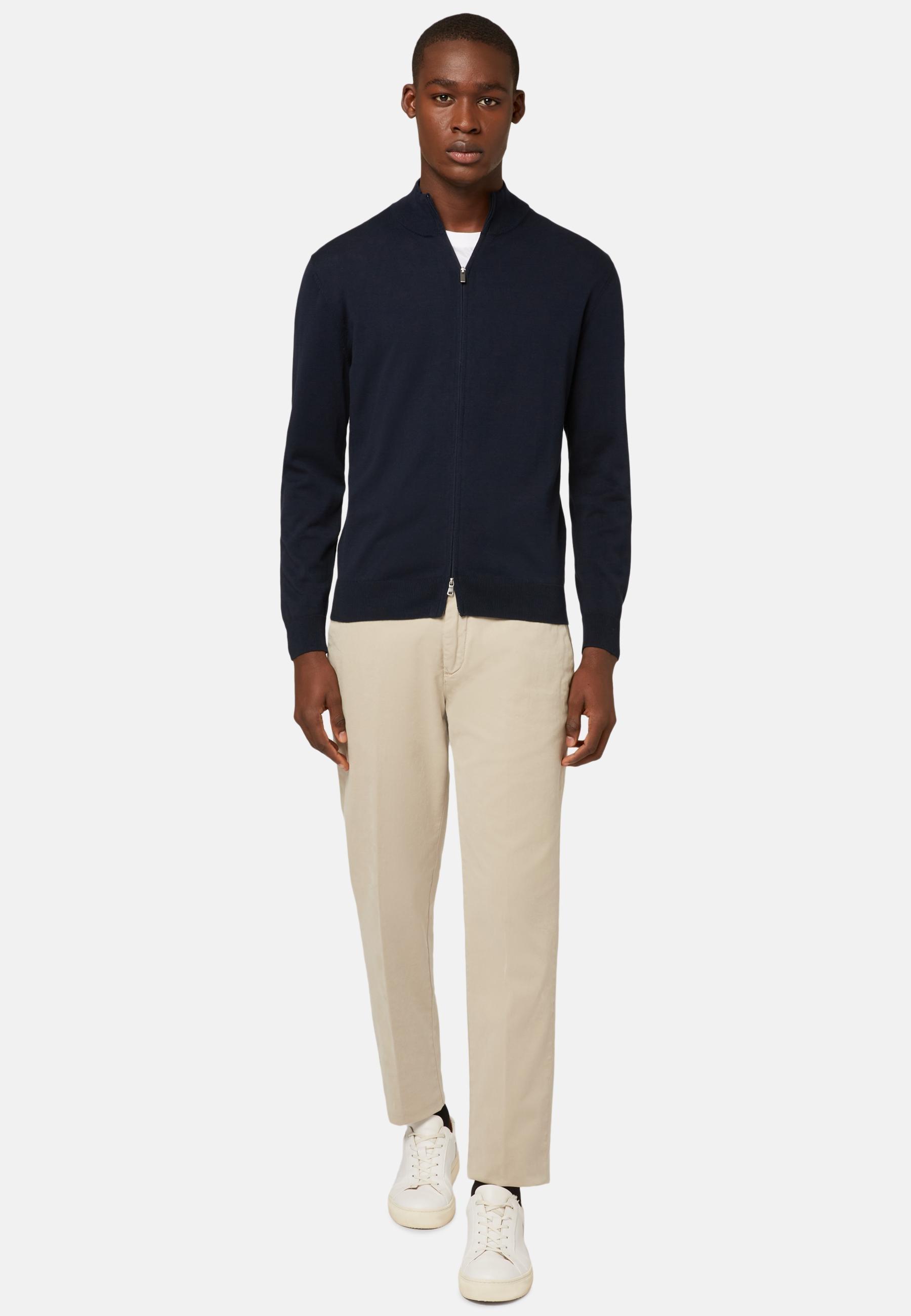 Beige Stretch Cotton Trousers, , large image number 1