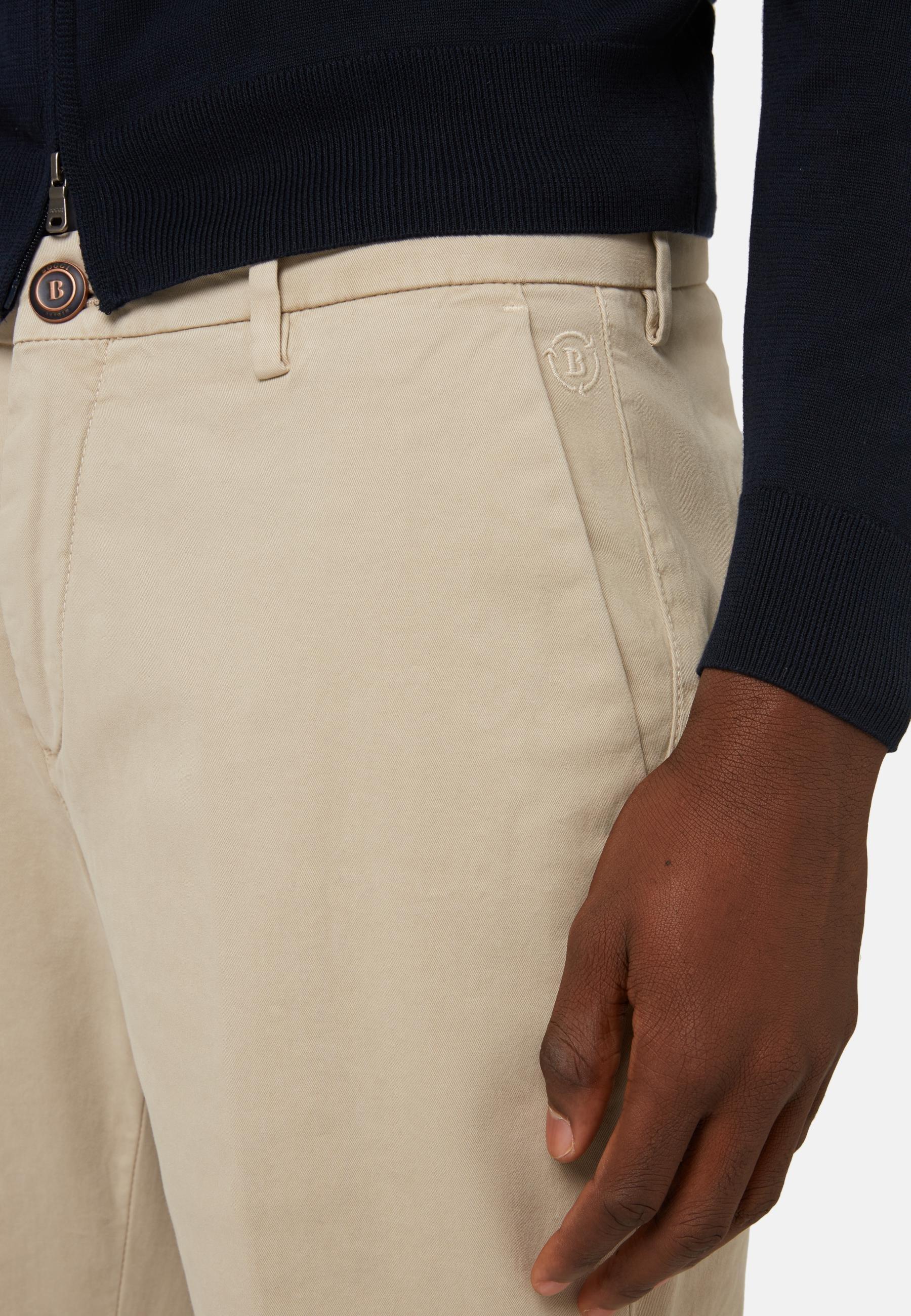 Beige Stretch Cotton Trousers, , large image number 3