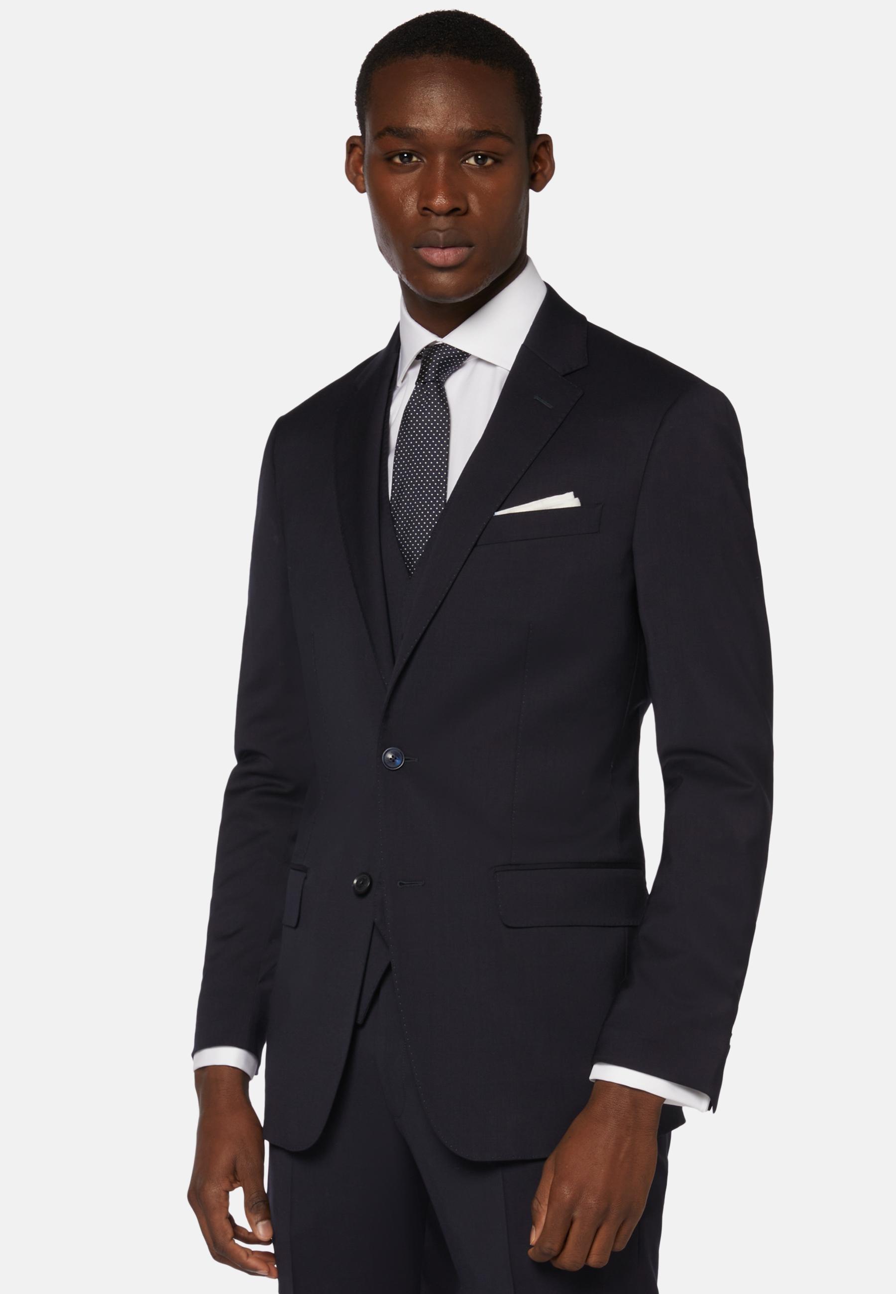 Navy Stretch Wool Knit Jacket, , medium