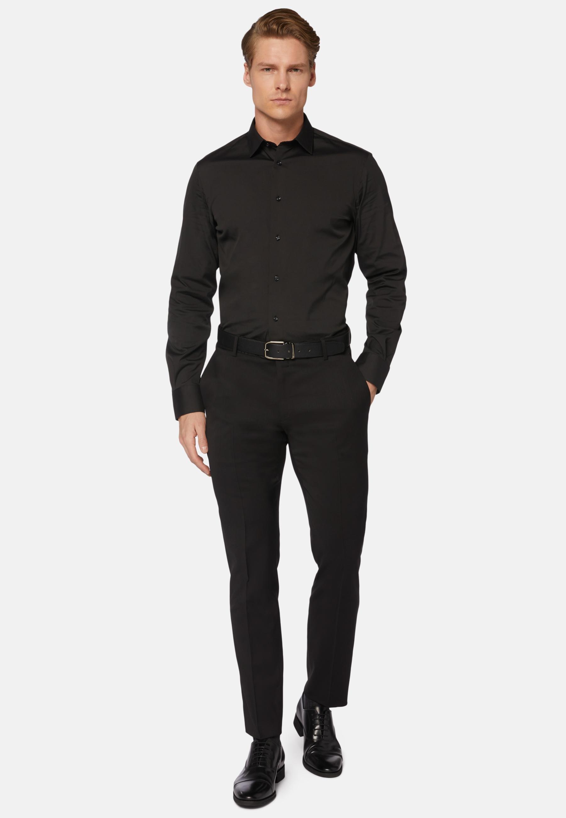 Black Trousers In Stretch Knitted Wool, , large image number 1