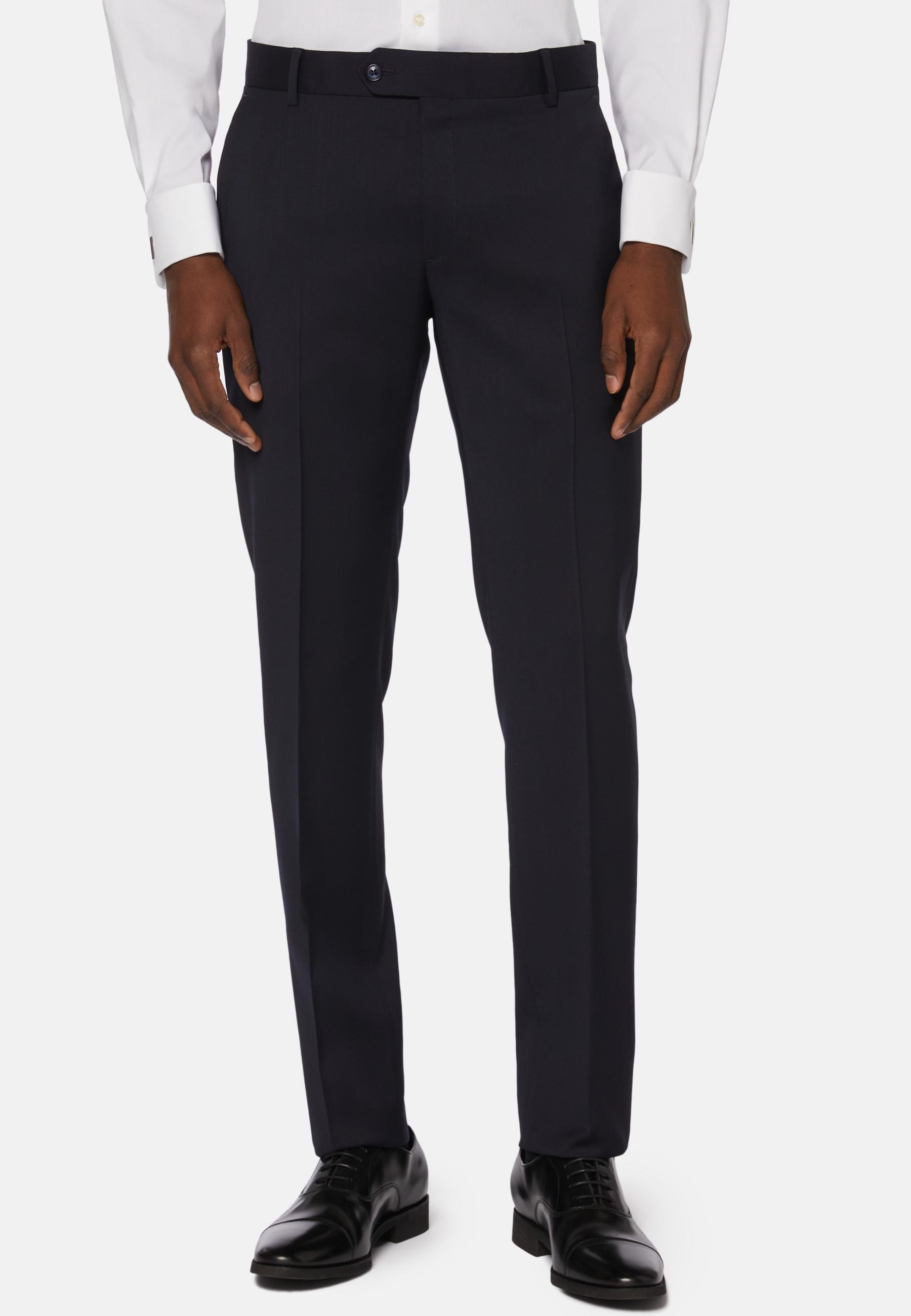 Navy Trousers In Stretch Knitted Wool, , large image number 0