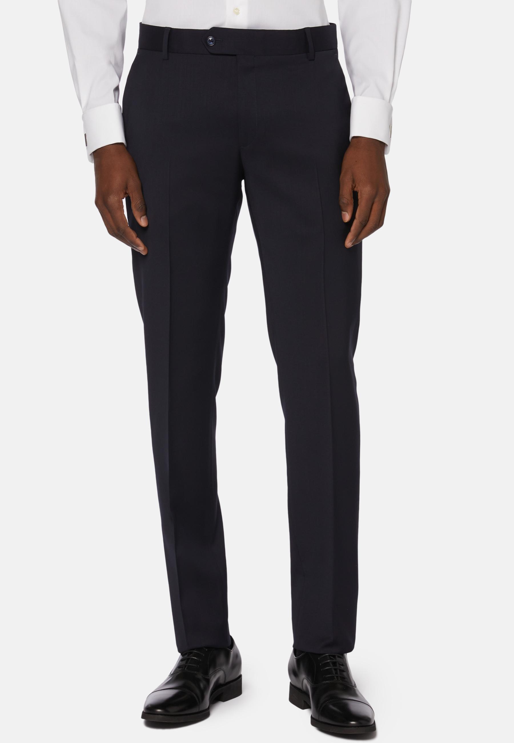 Boggi Milano - Navy Trousers In Stretch Knitted Wool