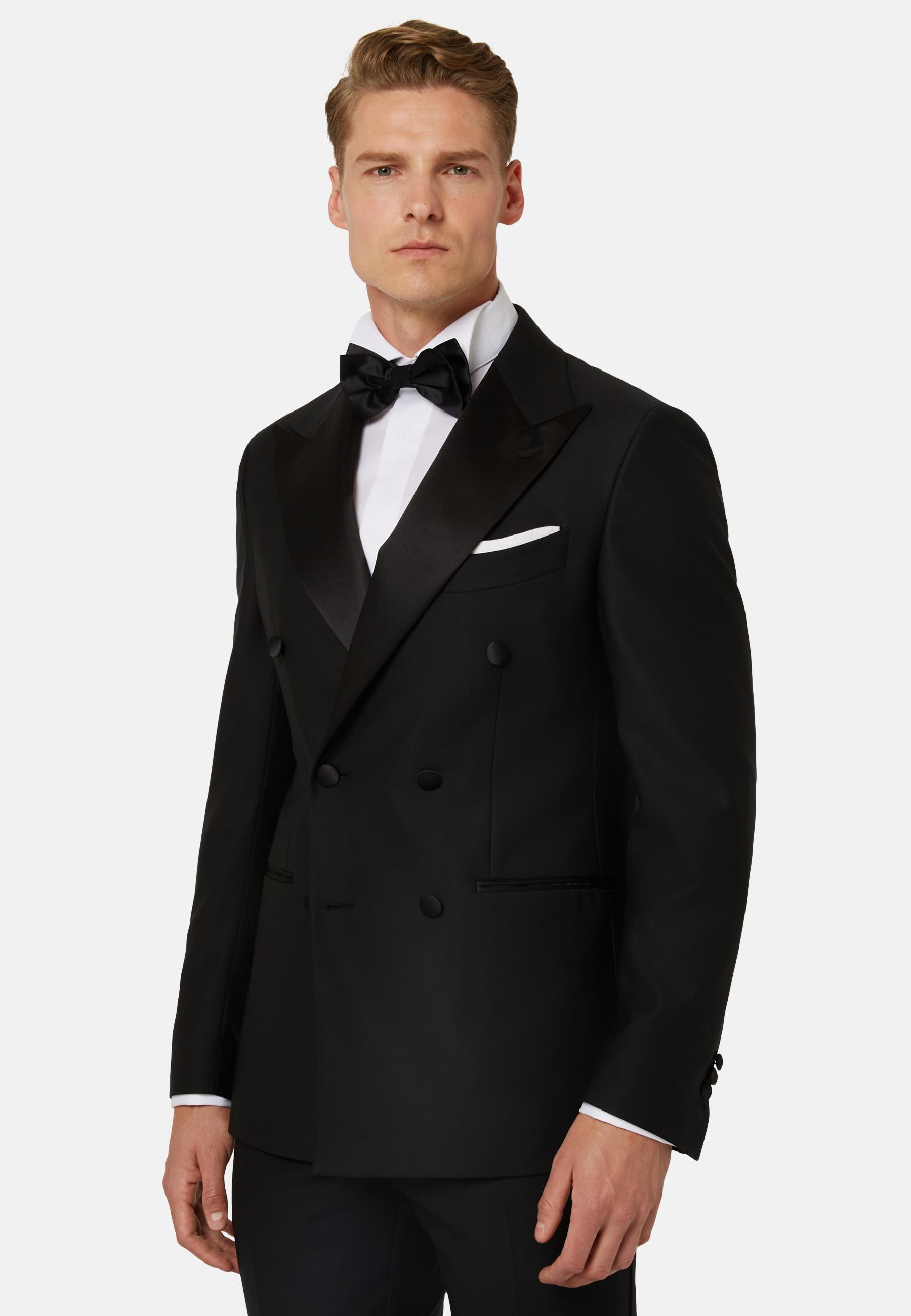 Wool Dinner Jacket With Peak Lapels Black, Black, medium