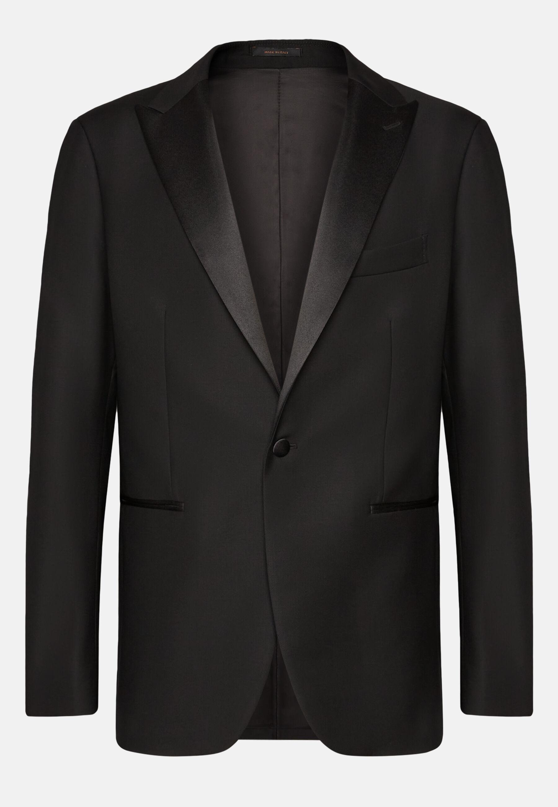 Black Wool Tuxedo Jacket with Peak Lapels Black, Black, large image number 7