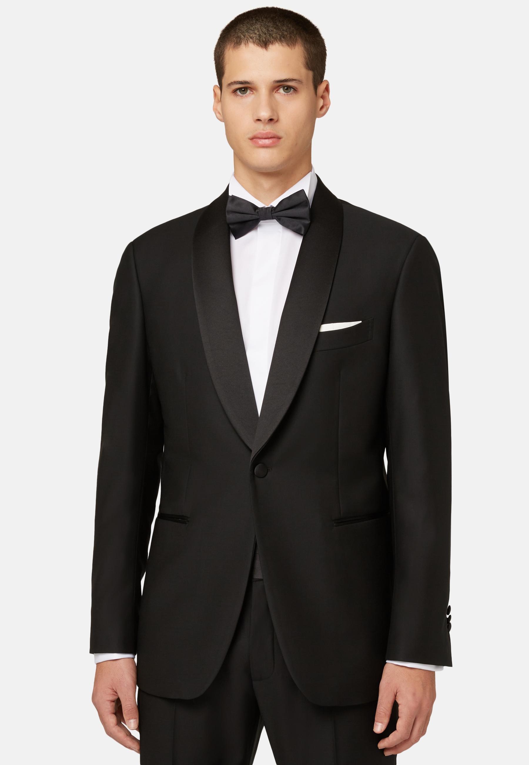 Black Wool Shawl Collar Tuxedo Jacket, , medium