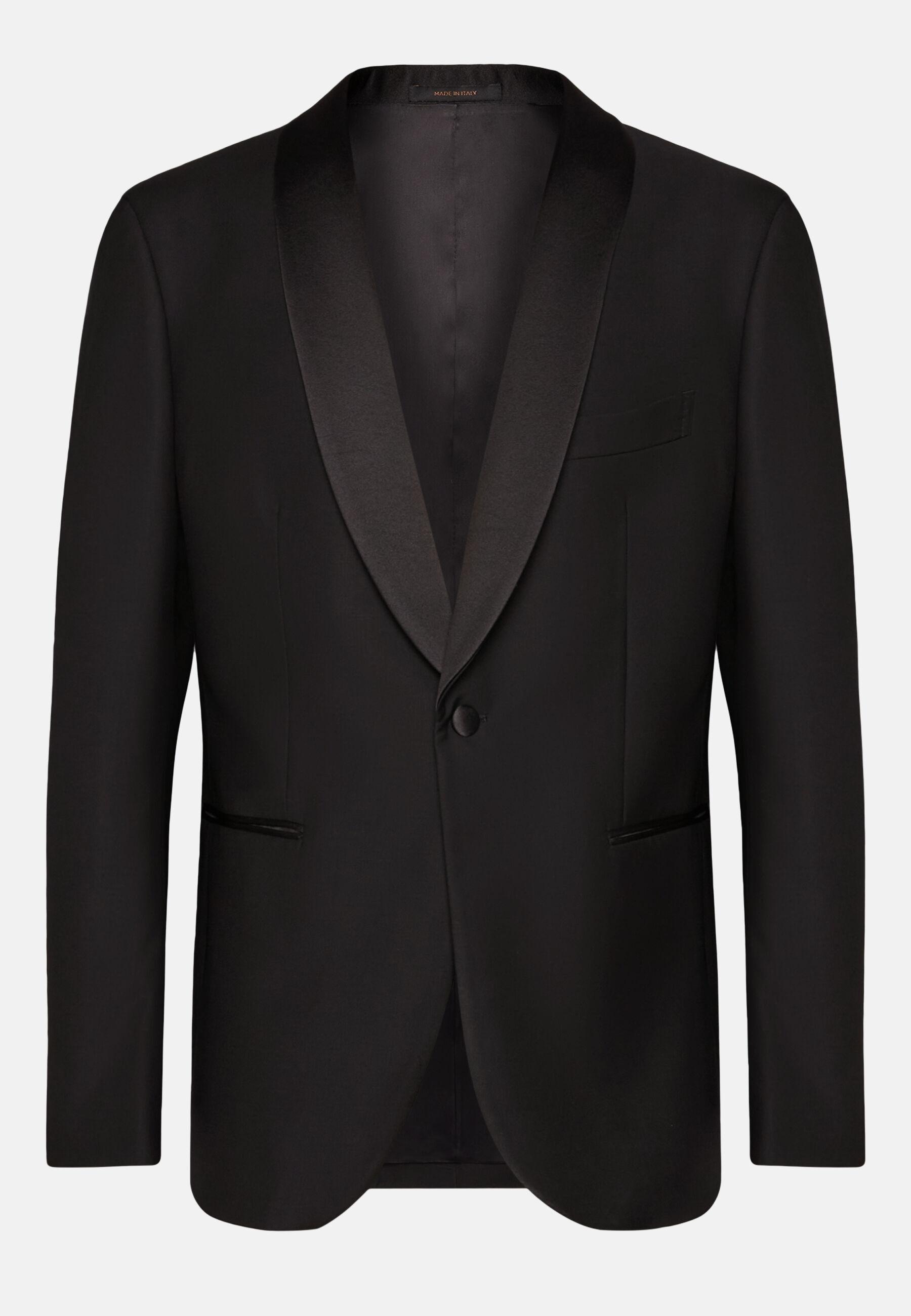 Black Wool Tuxedo Jacket with Shawl Collar Black, Black, large image number 7