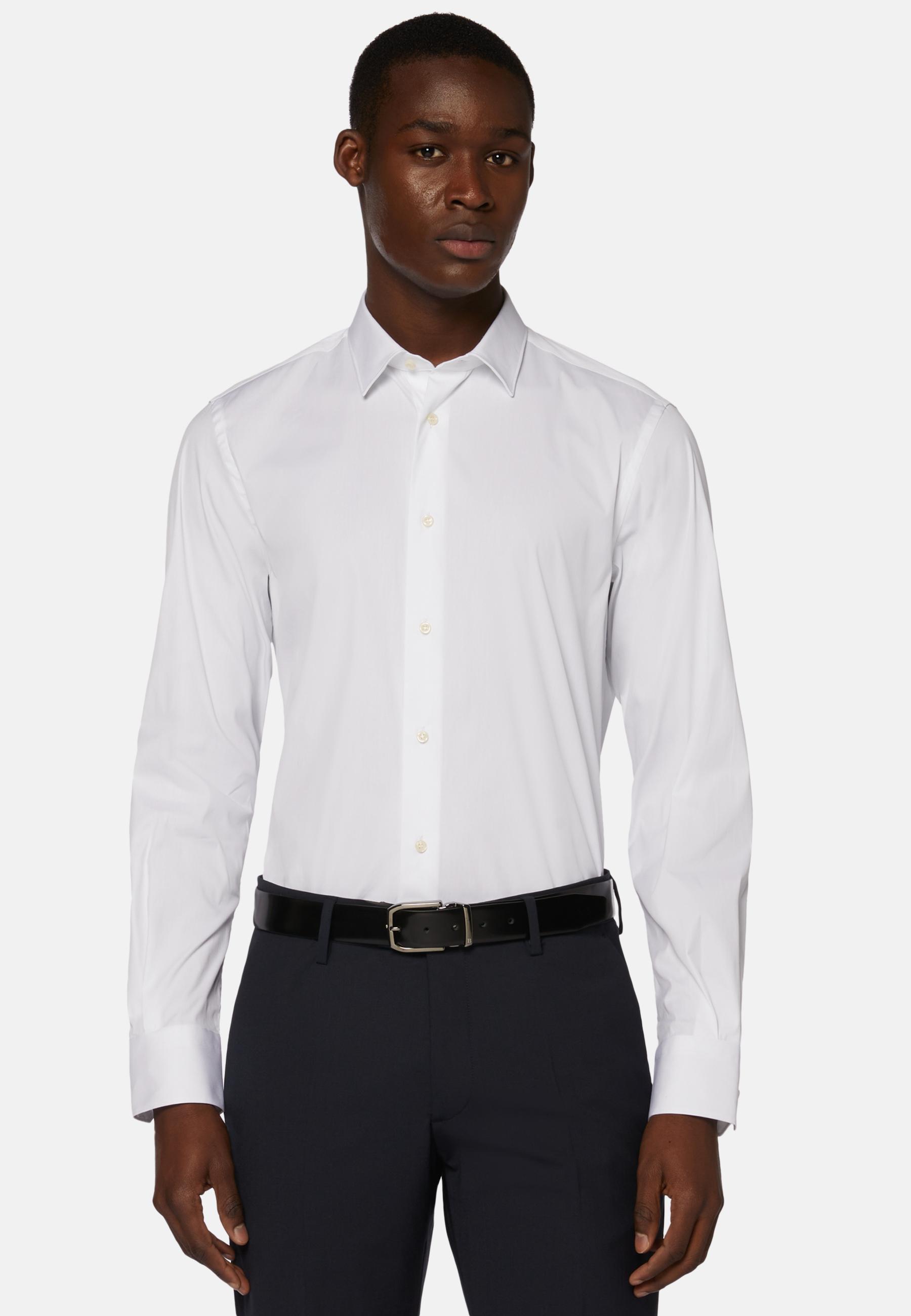 White Stretch Cotton Slim Shirt, , large image number 1
