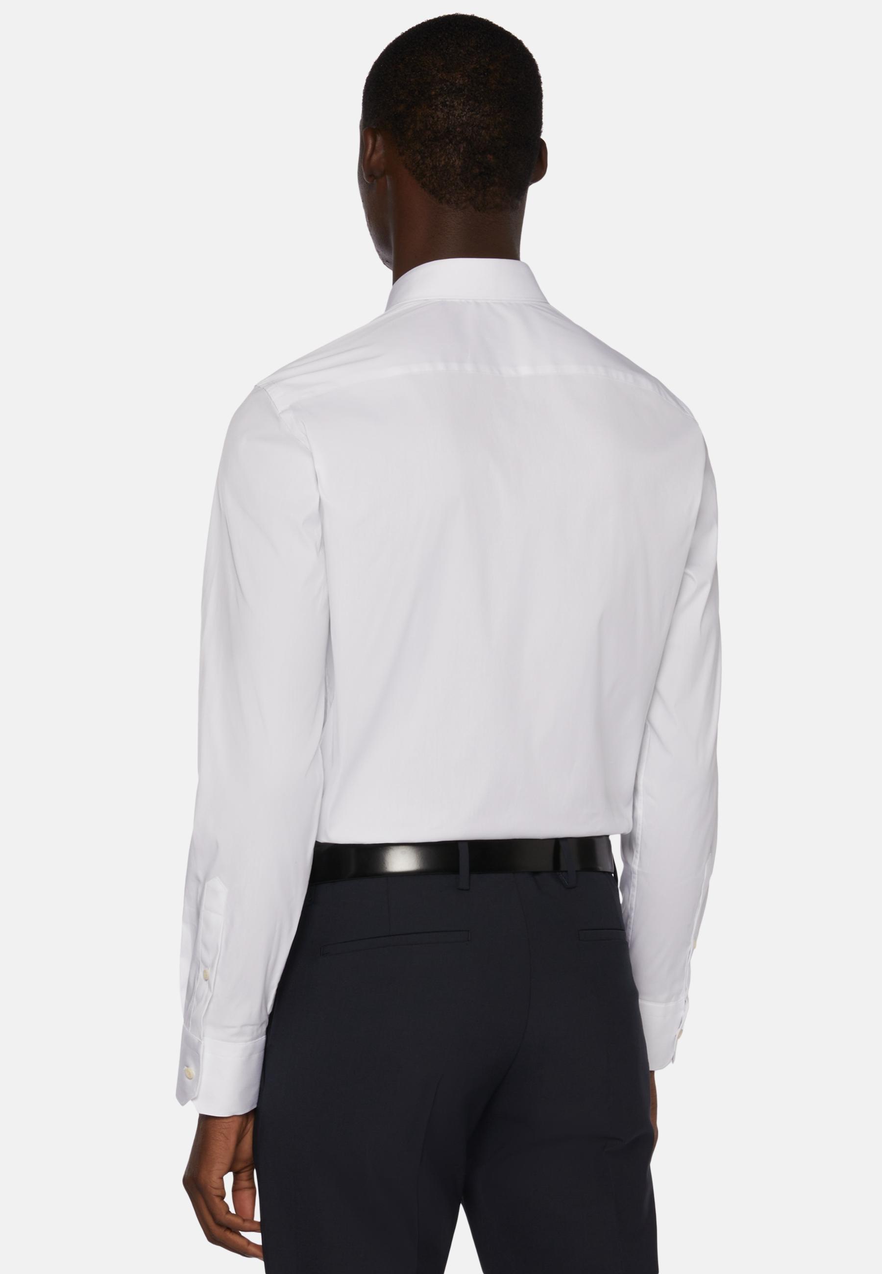 White Stretch Cotton Slim Shirt, , large image number 2