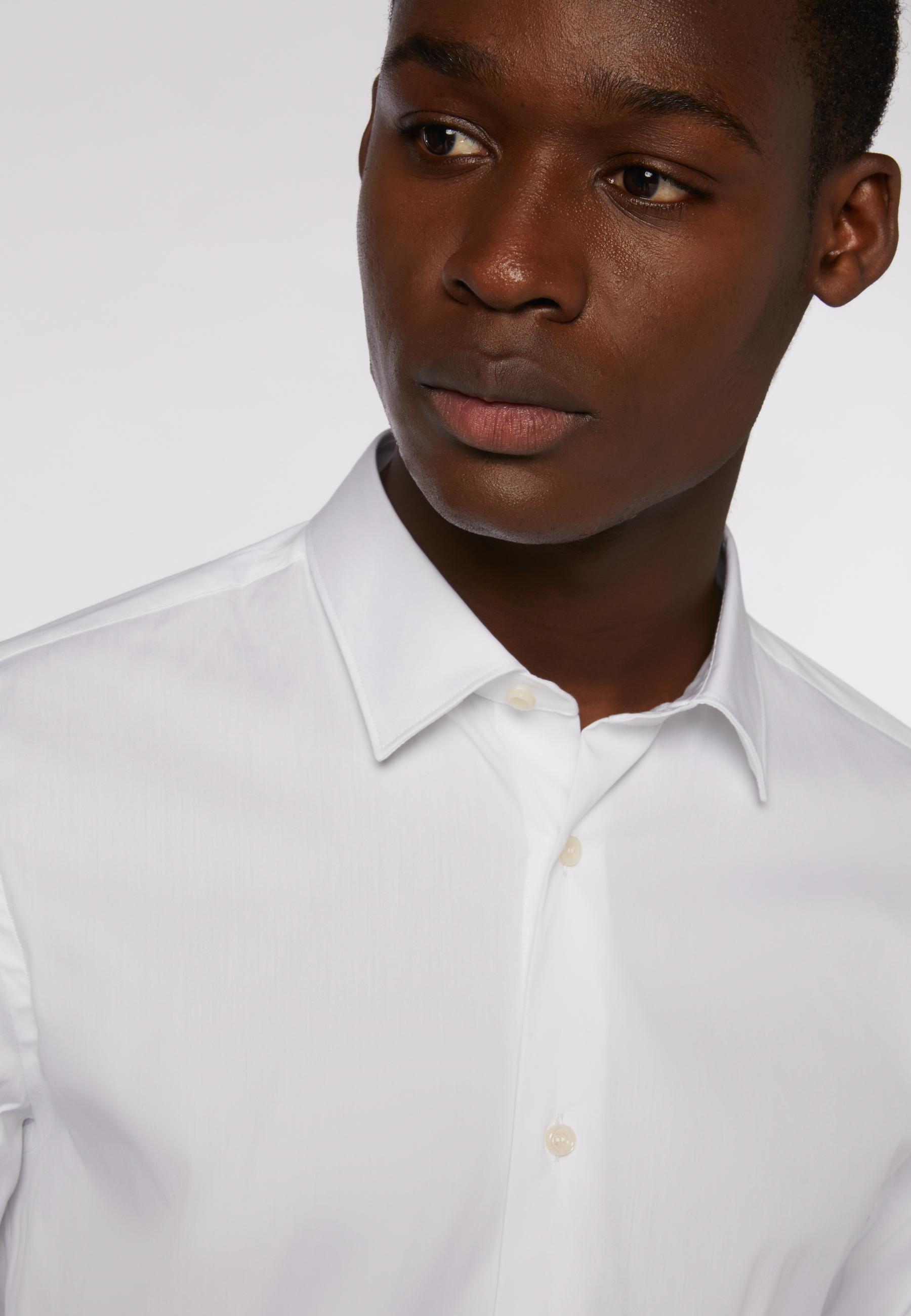 White Stretch Cotton Slim Shirt, , large image number 3