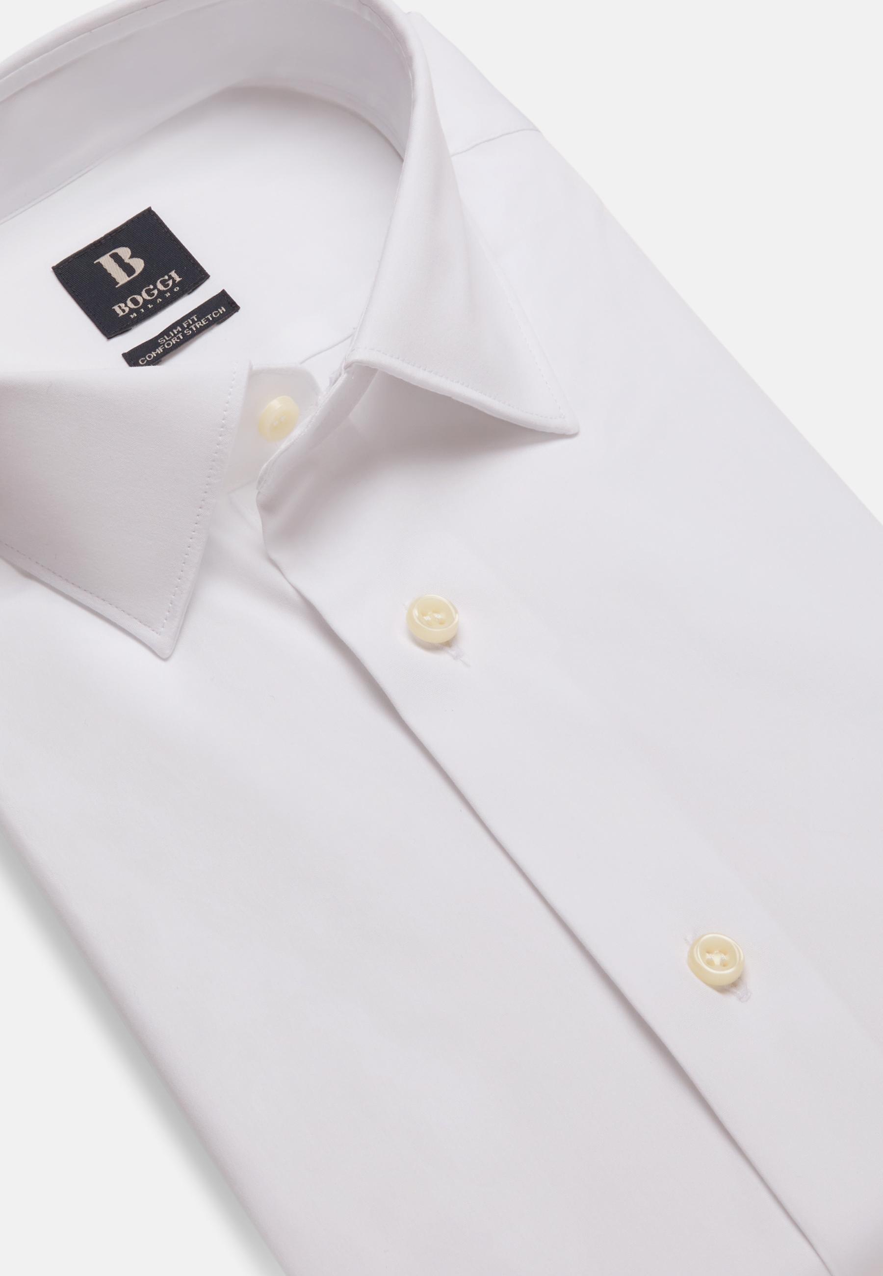 White Stretch Cotton Slim Shirt, , large image number 4