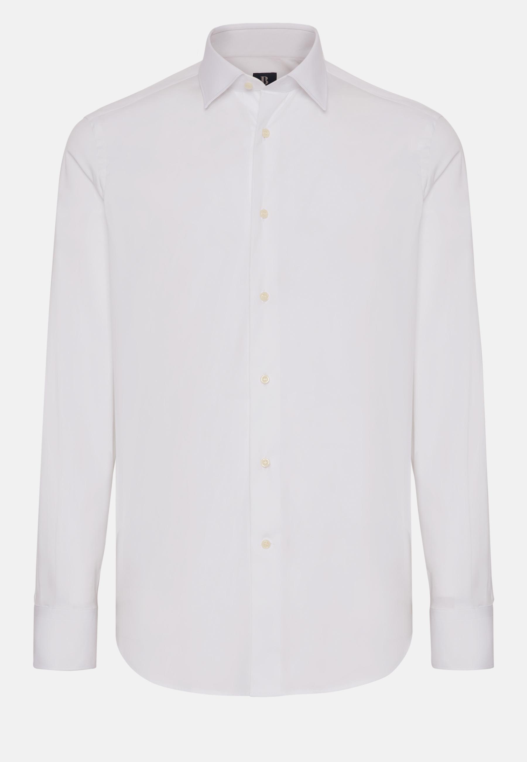 White Stretch Cotton Slim Shirt, , large image number 5