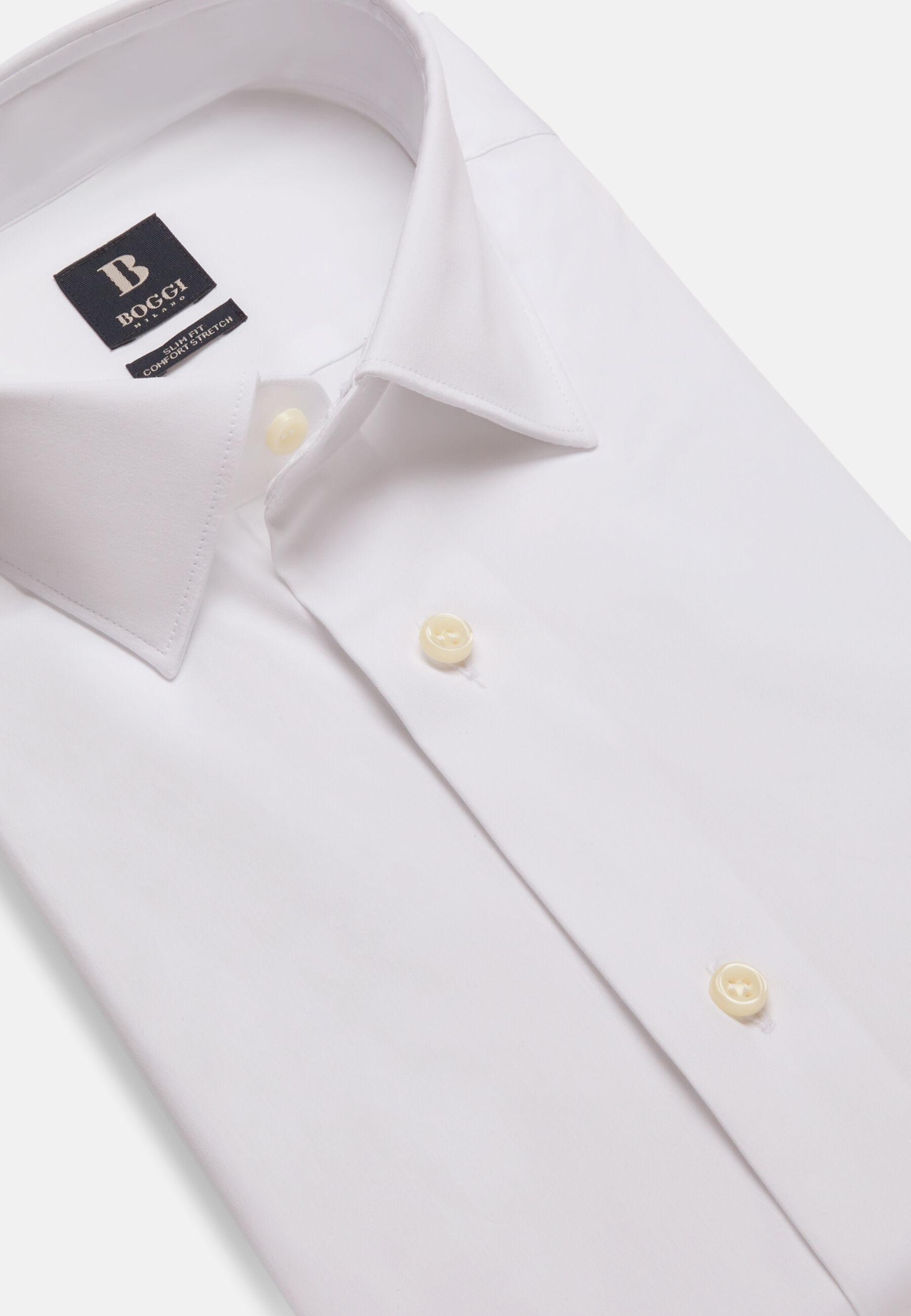 Slim Fit White Shirt in Stretch Cotton White, White, large image number 7