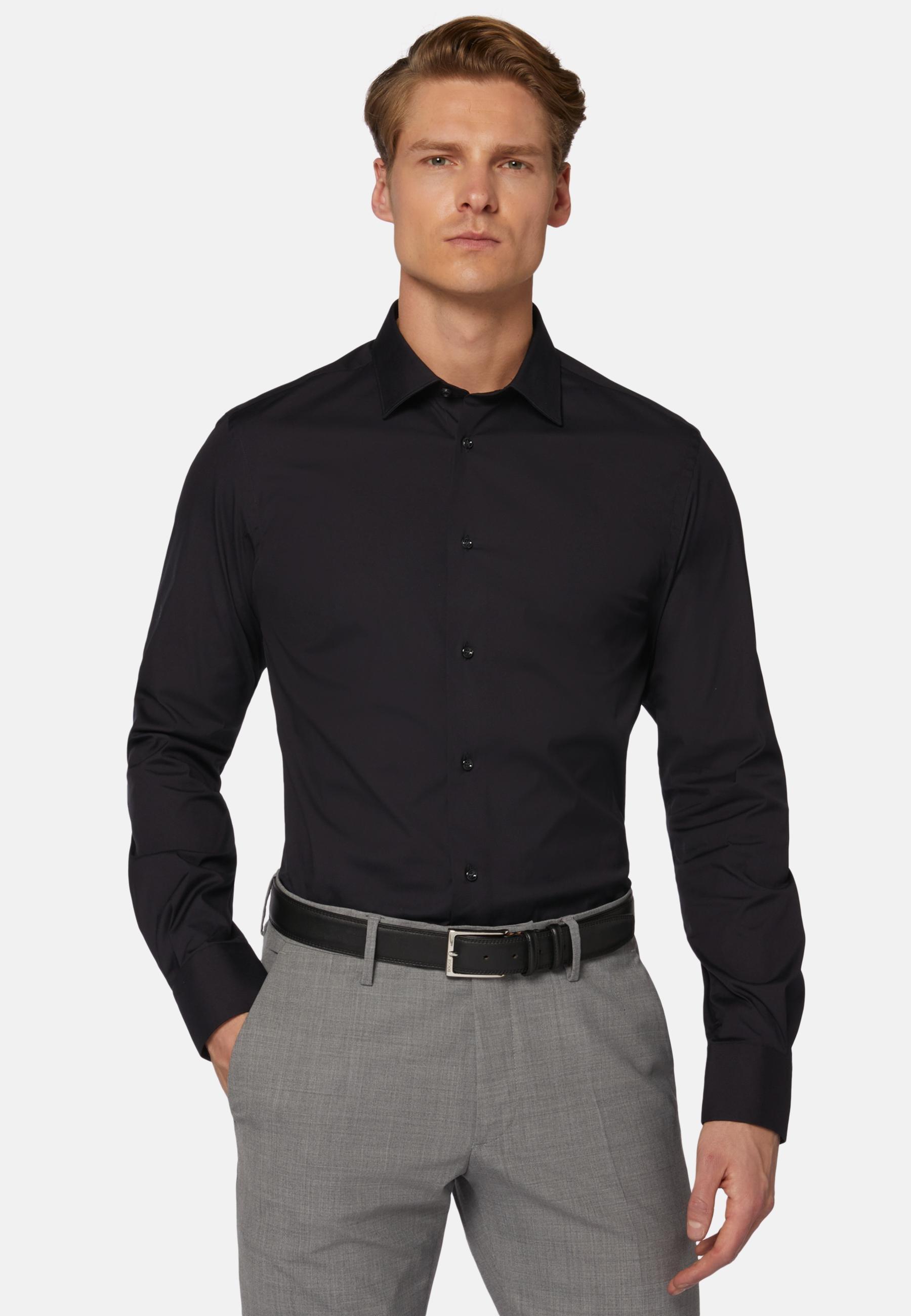 Navy Slim Shirt In Stretch Cotton, , large image number 0