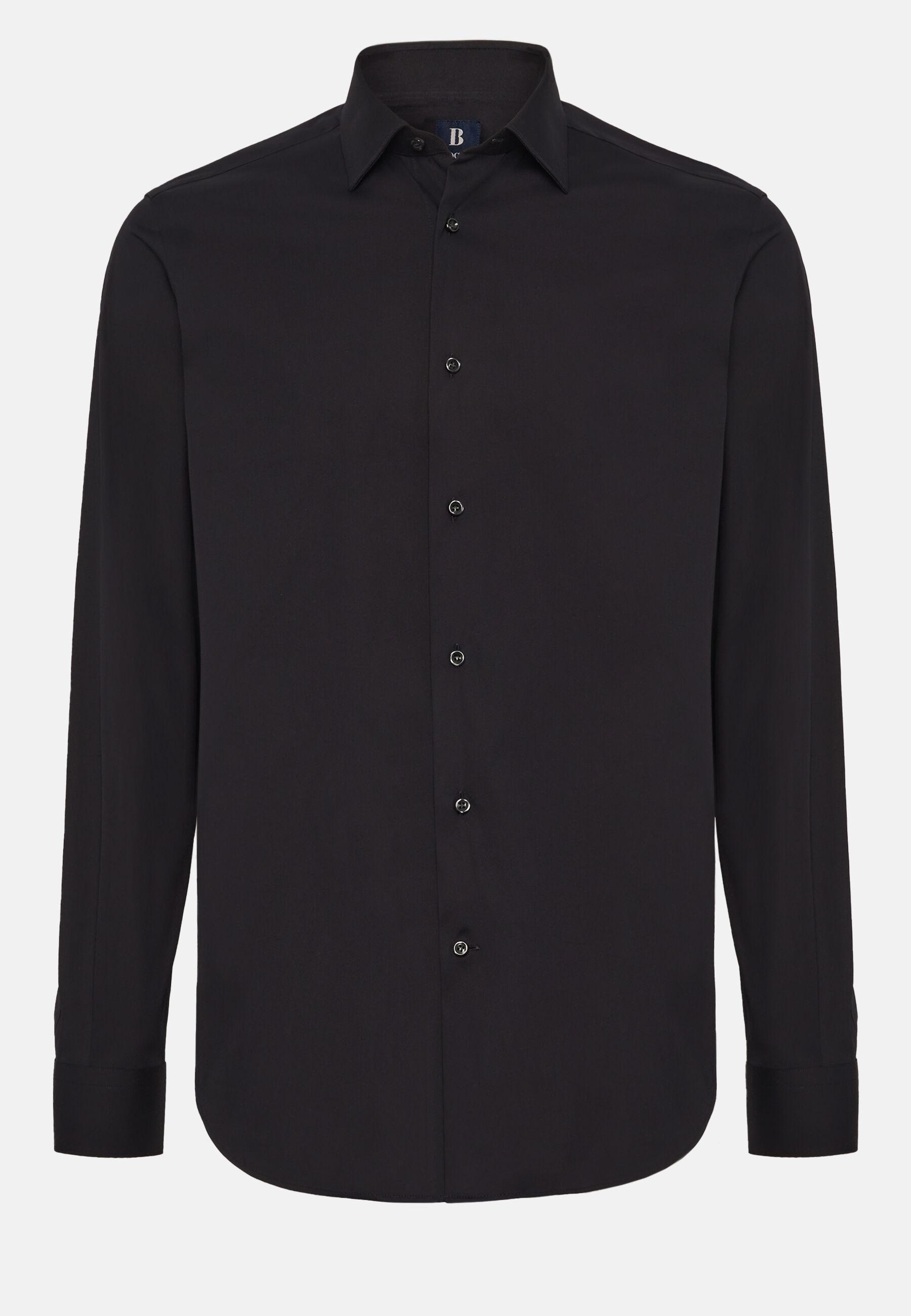 Slim Fit Navy Shirt in Stretch Cotton, Navy Blue, Navy blue, large image number 10