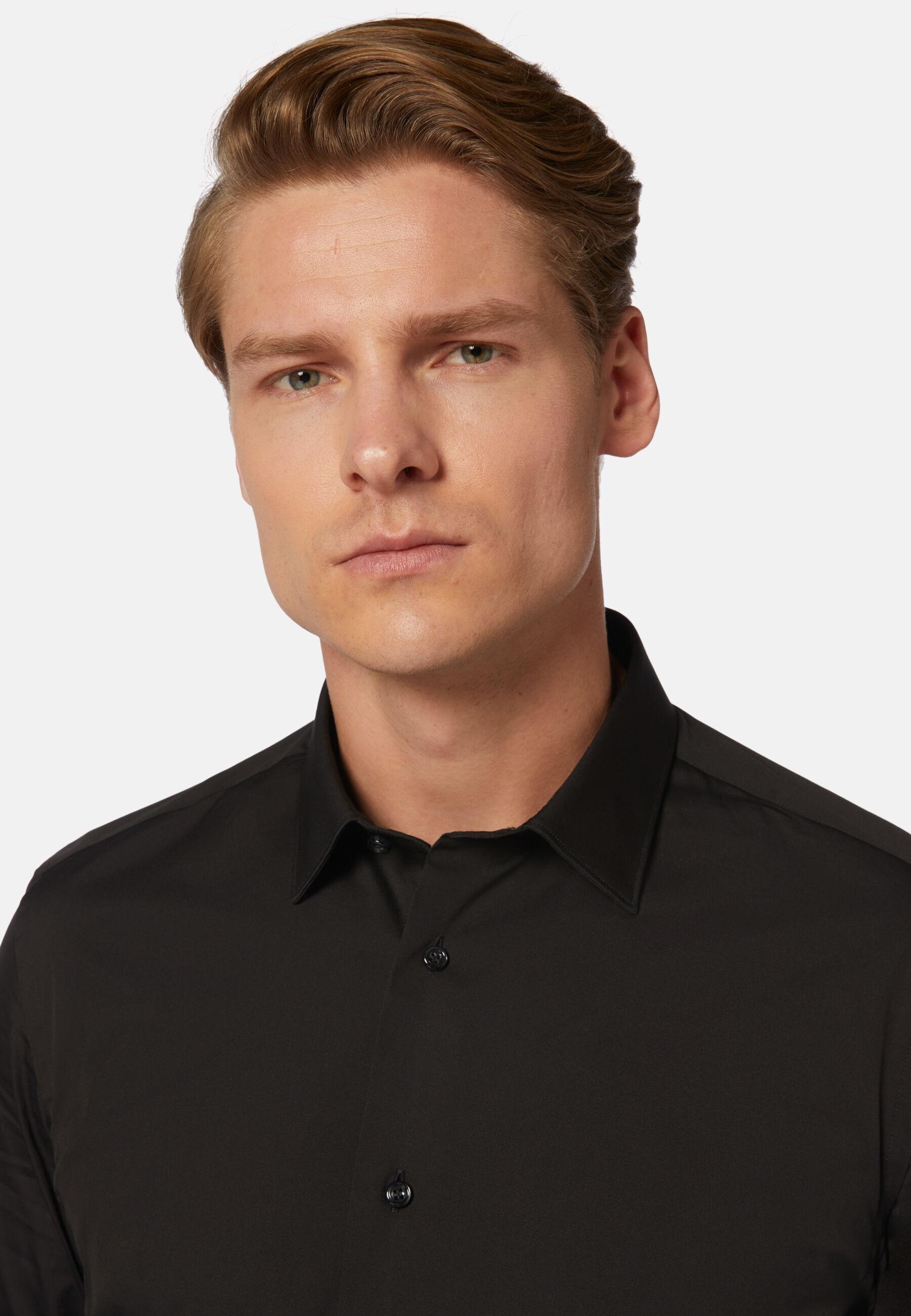 Slim Shirt In Stretch Cotton Black, Black, large image number 5