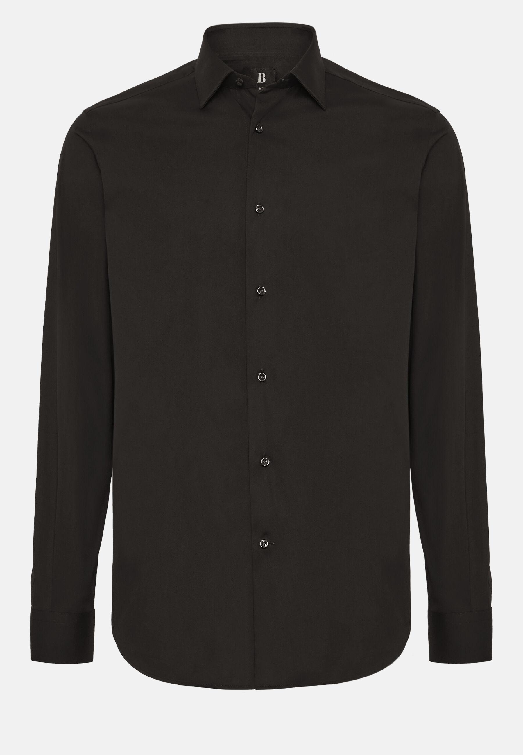 Slim Fit Black Shirt in Stretch Cotton, Black, Black, large image number 10