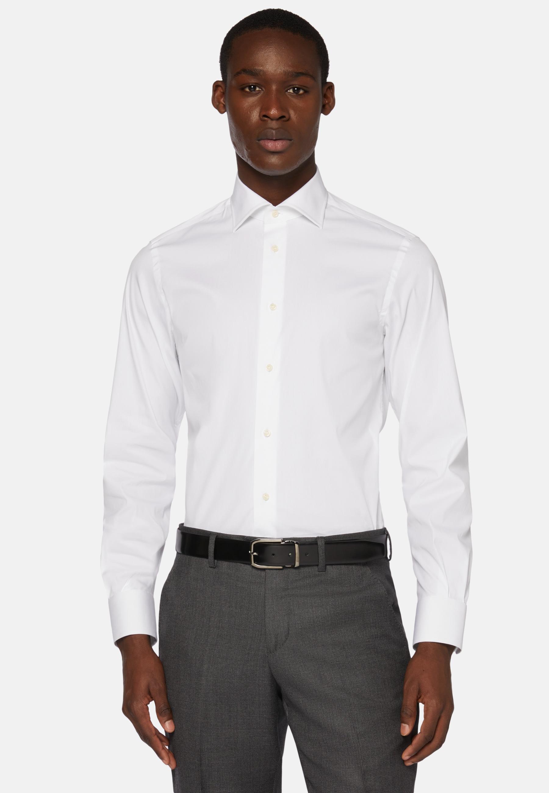 White Slim Stretch Cotton Shirt, , medium