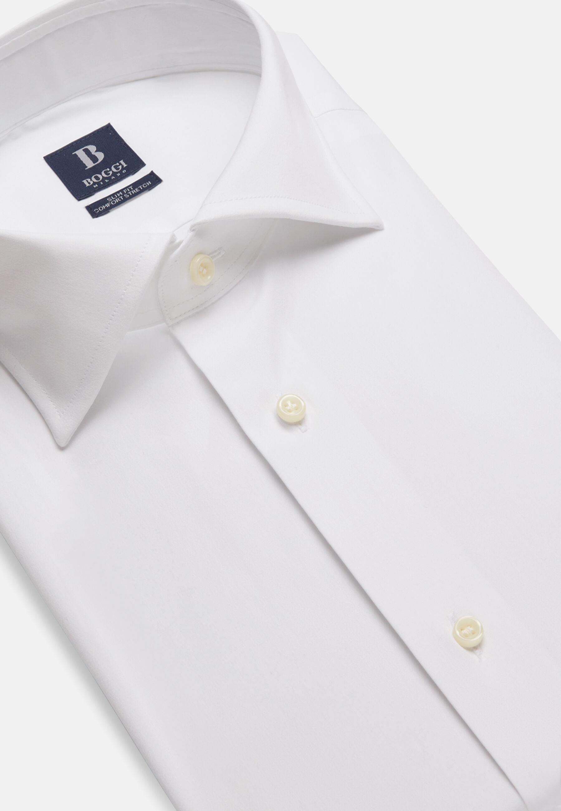 Slim Fit White Shirt in Stretch Cotton White, White, large image number 7