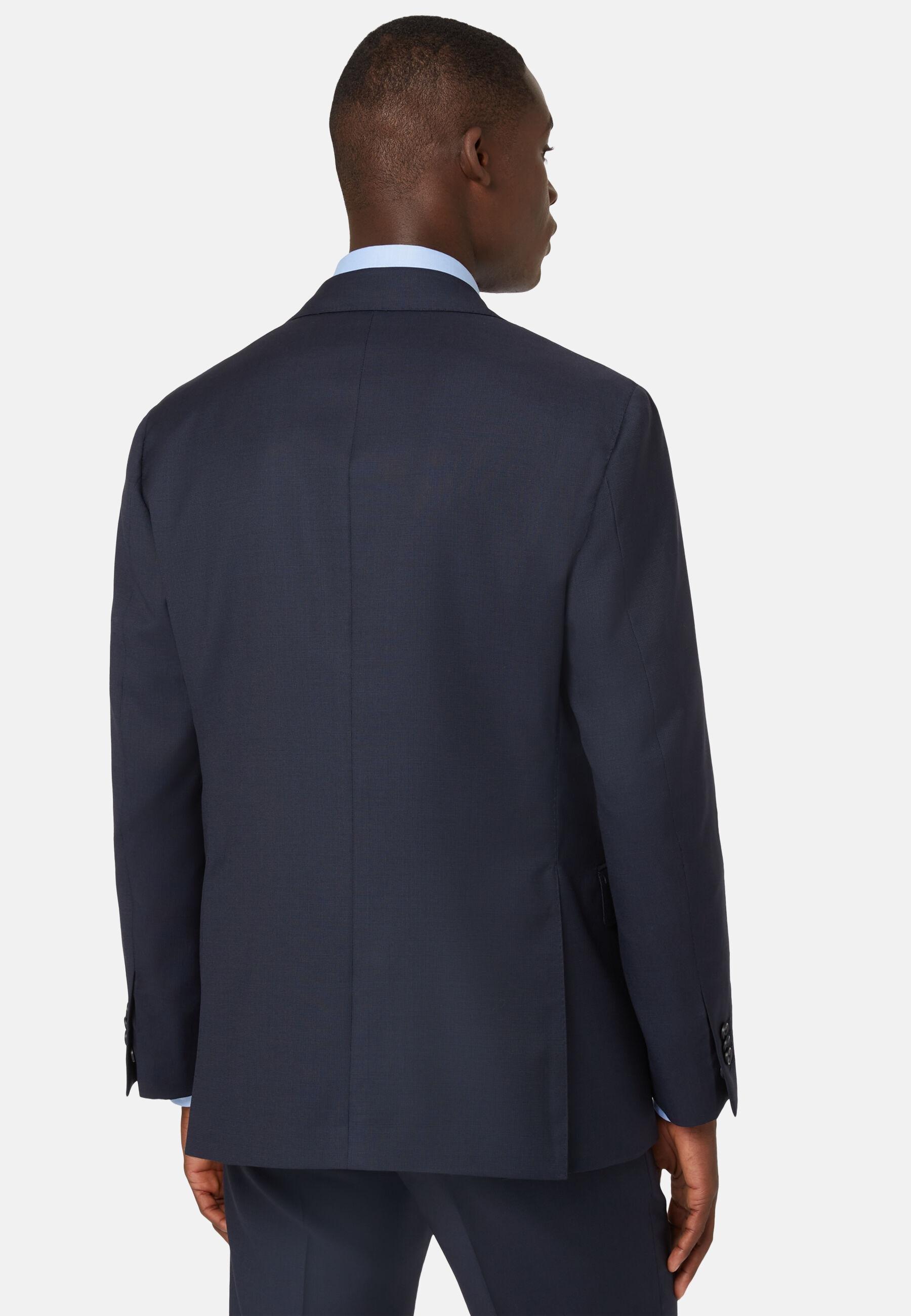 Navy Jacket in Woven Micro Textured Wool Fabric, Navy Blue, Navy blue, medium