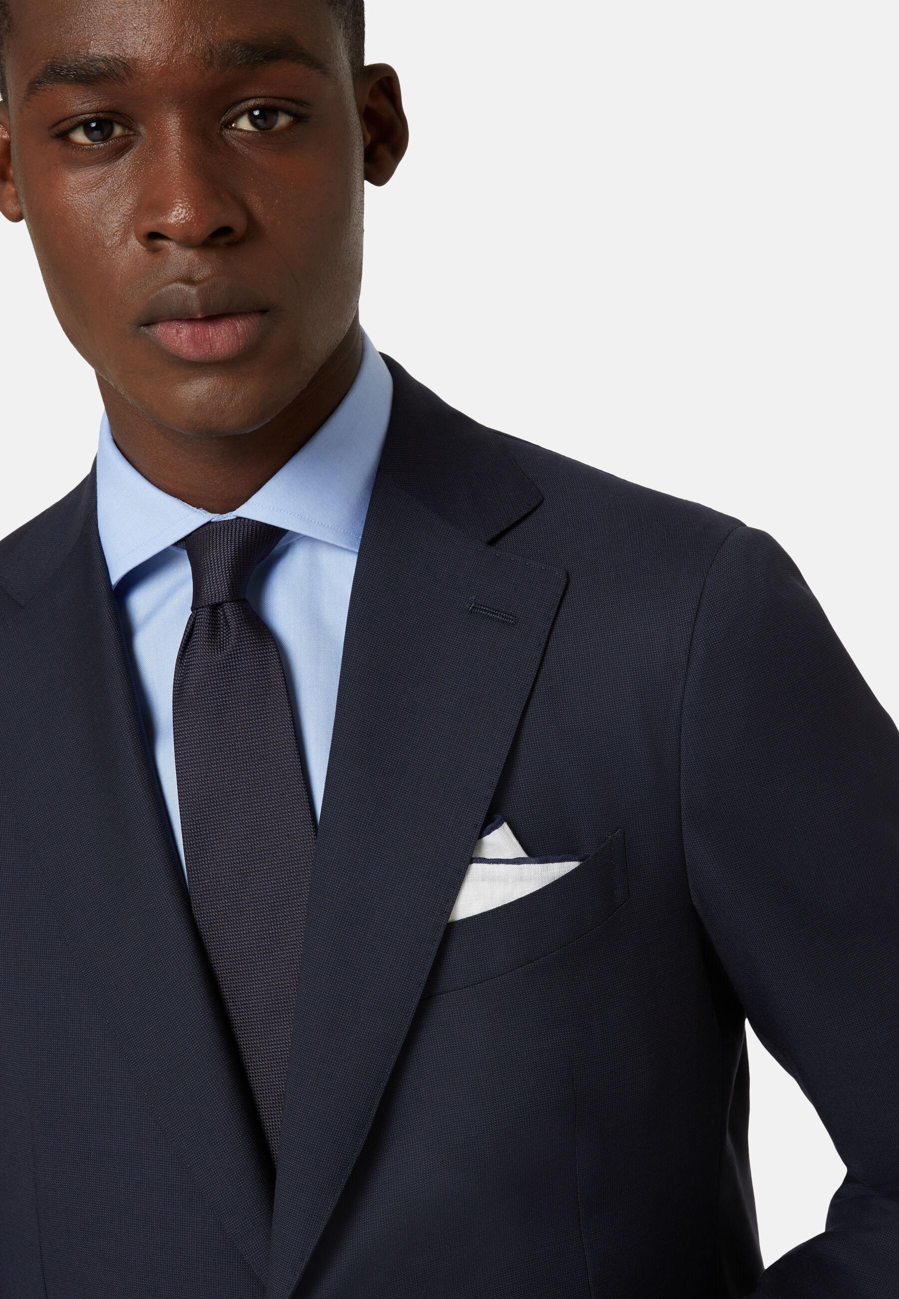 Navy Jacket in Woven Micro Textured Wool Fabric, Navy Blue, Navy blue, medium