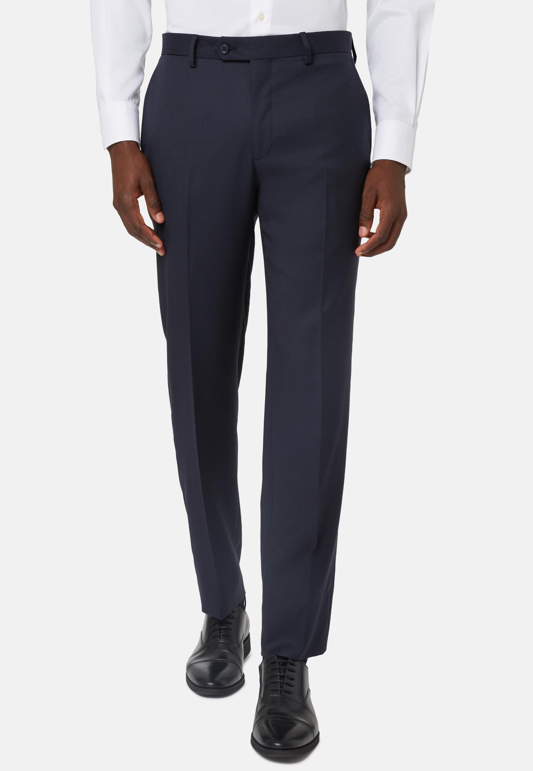 Navy Trousers In Wool Bird Eye Fabric, , large image number 0