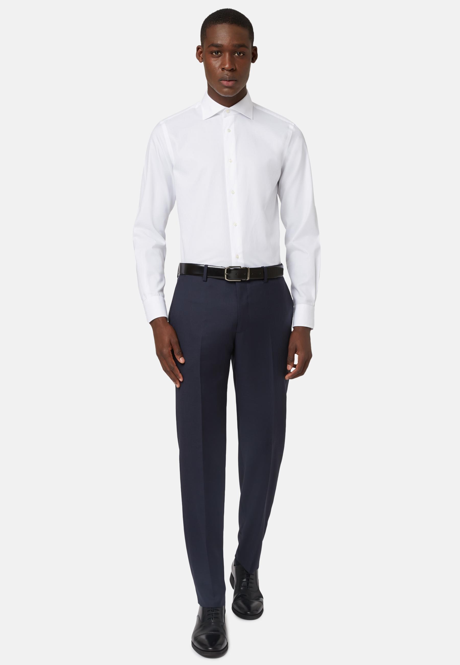 Navy Trousers In Wool Bird Eye Fabric, , large image number 1