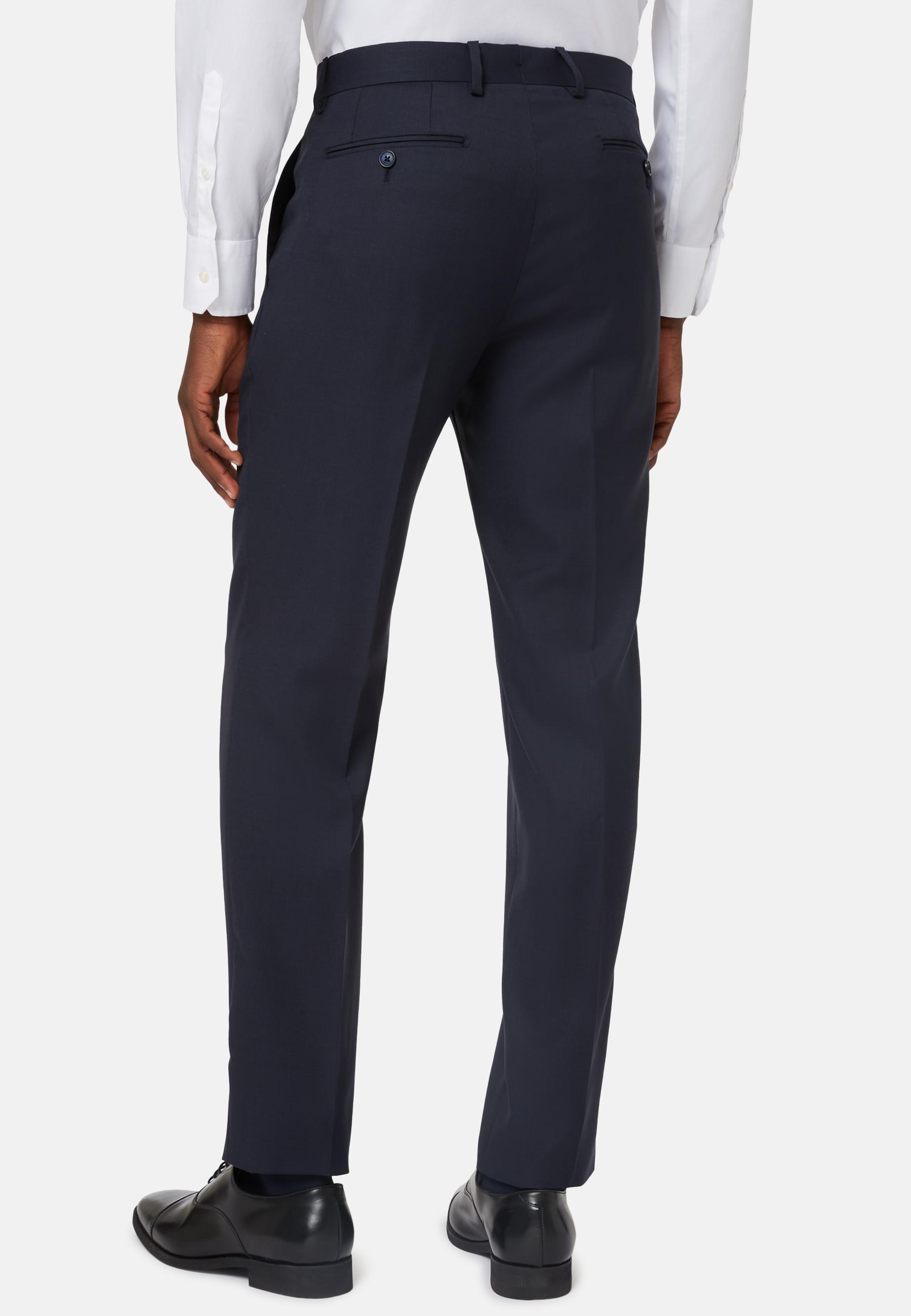 Navy Trousers In Wool Bird Eye Fabric, , large image number 2