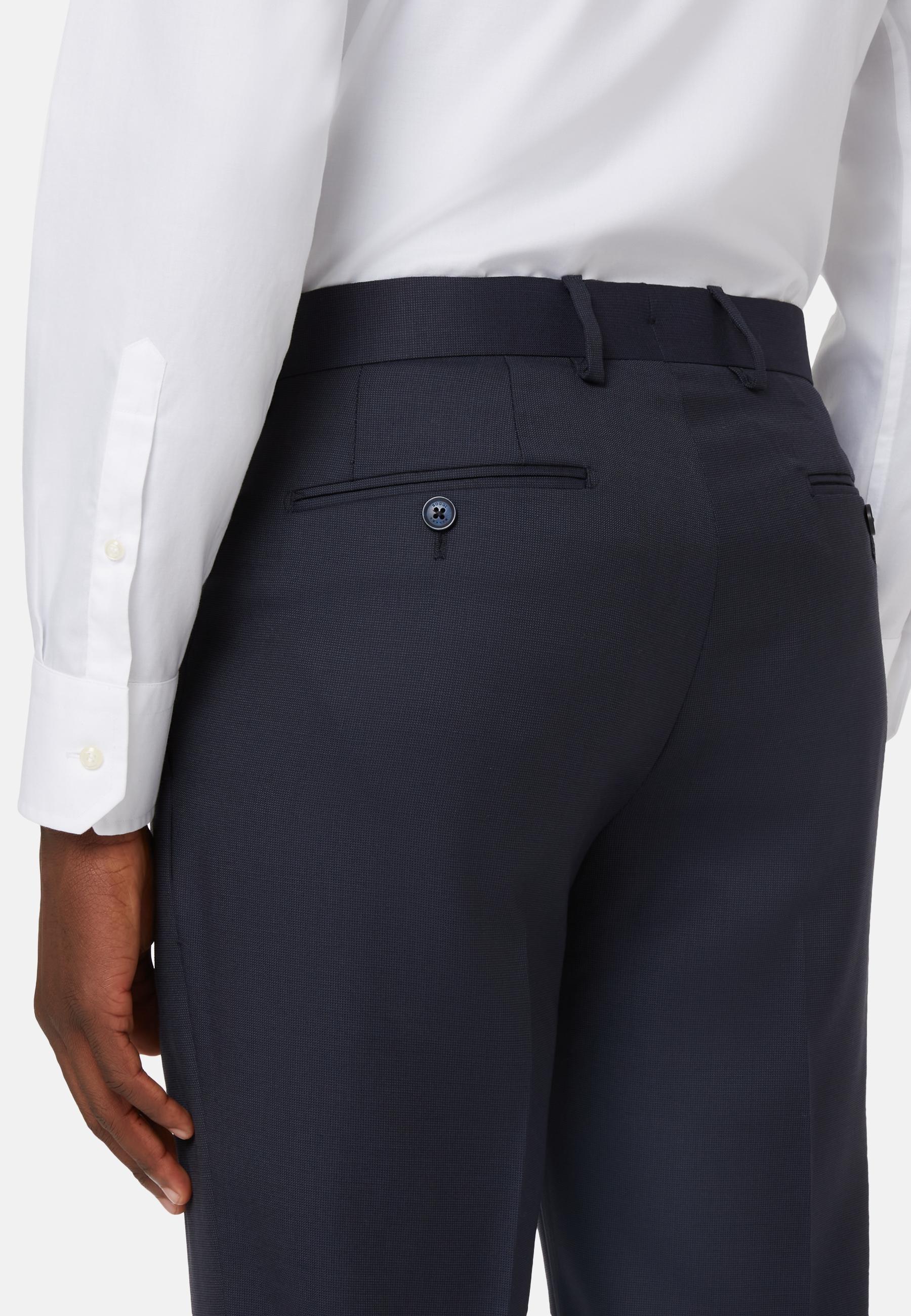 Navy Trousers In Wool Bird Eye Fabric, , large image number 3
