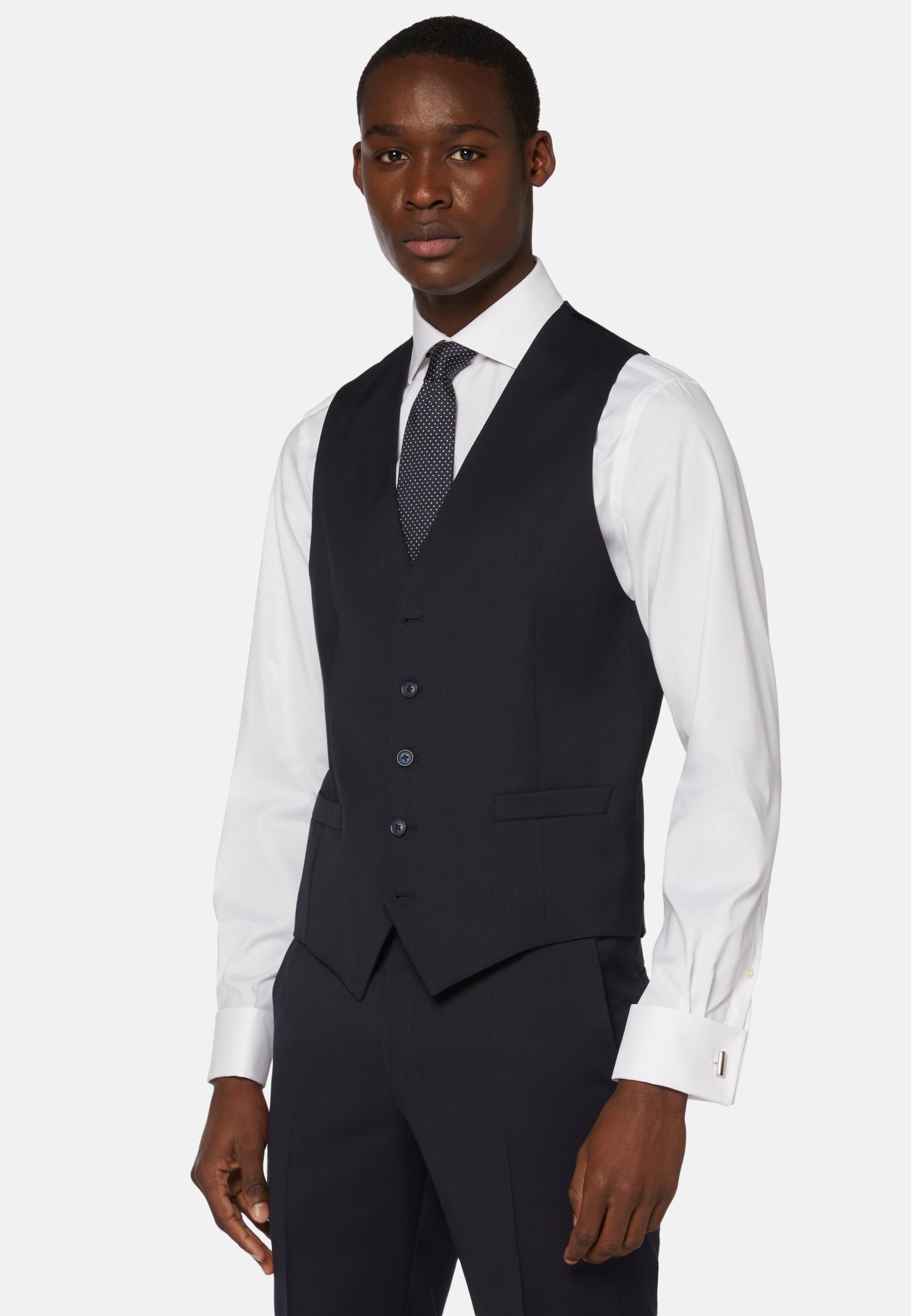 Navy Stretch Wool Twill Waistcoat, , large image number 0