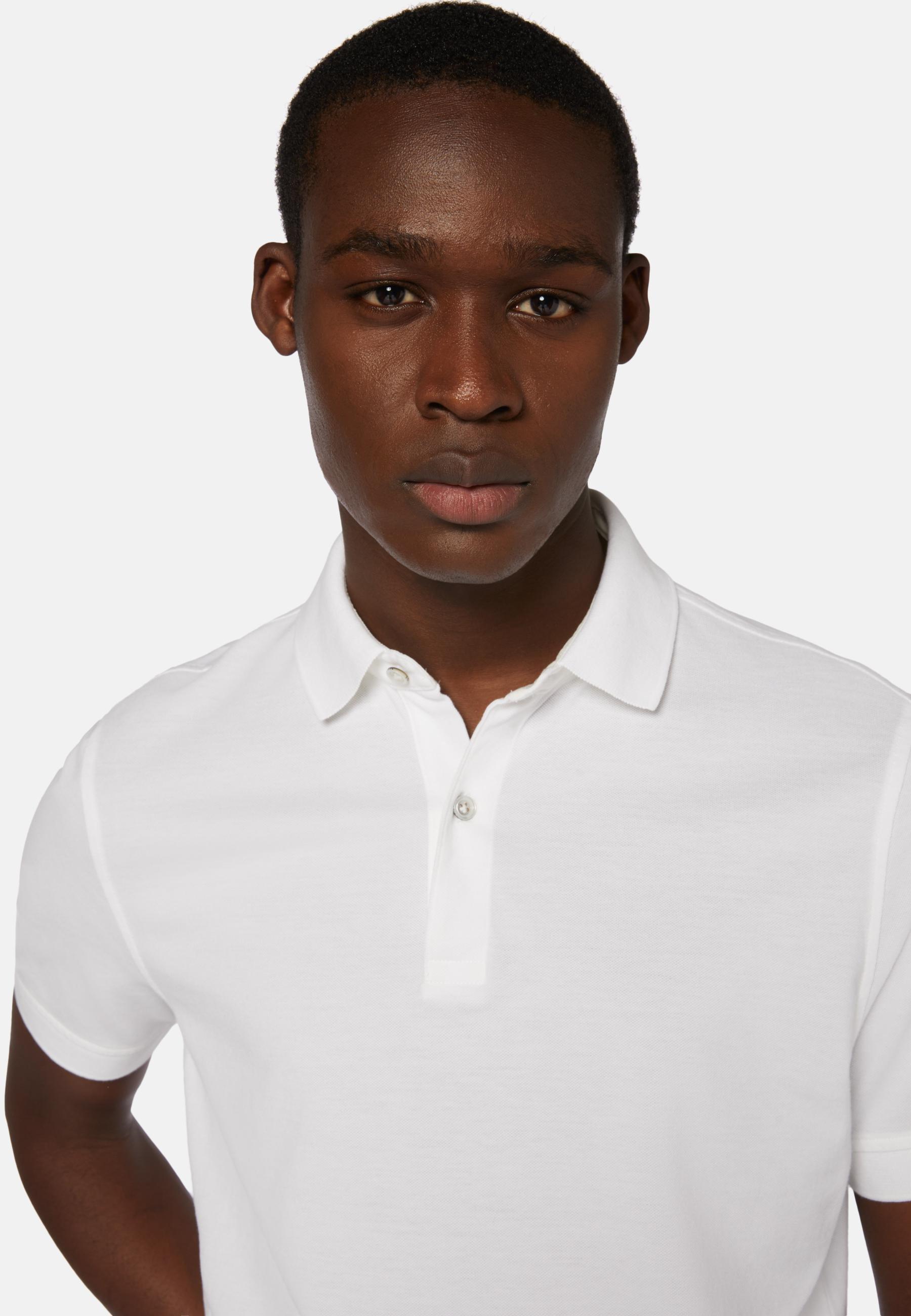 White Regular Fit Cotton Pique Polo Shirt, , large image number 1