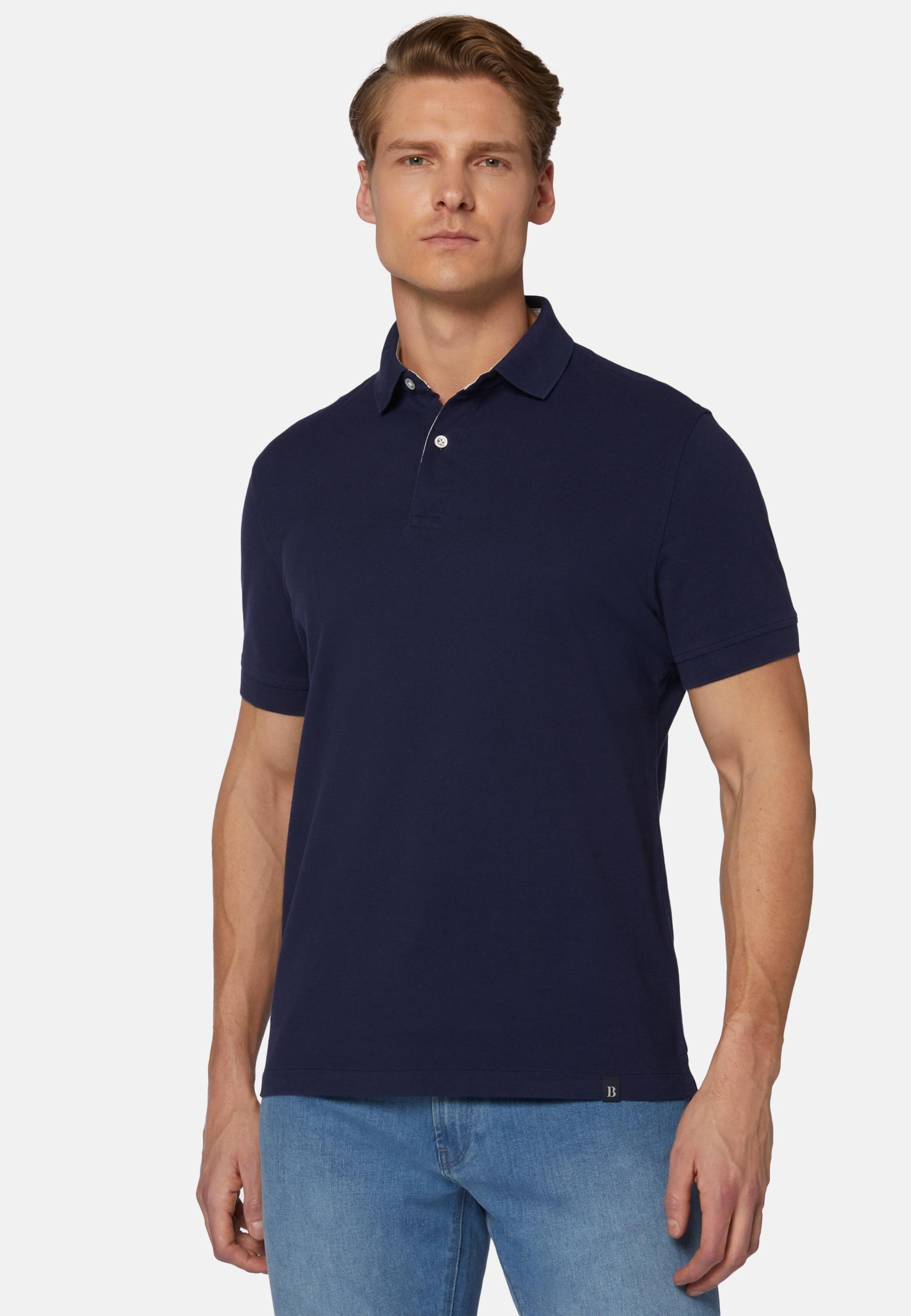 Blue Cotton Pique Polo Shirt, , large image number 0