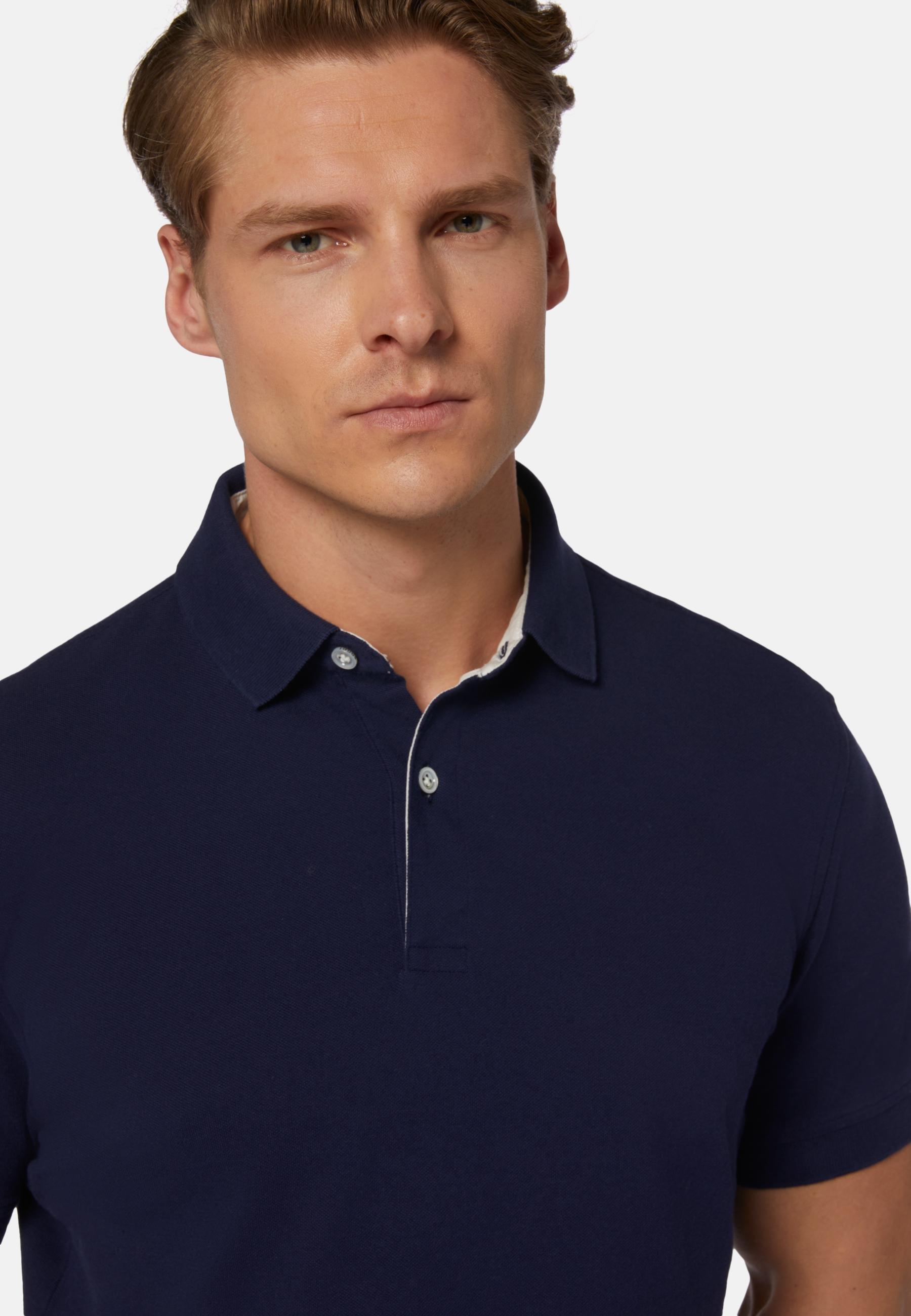 Blue Cotton Pique Polo Shirt, , large image number 1