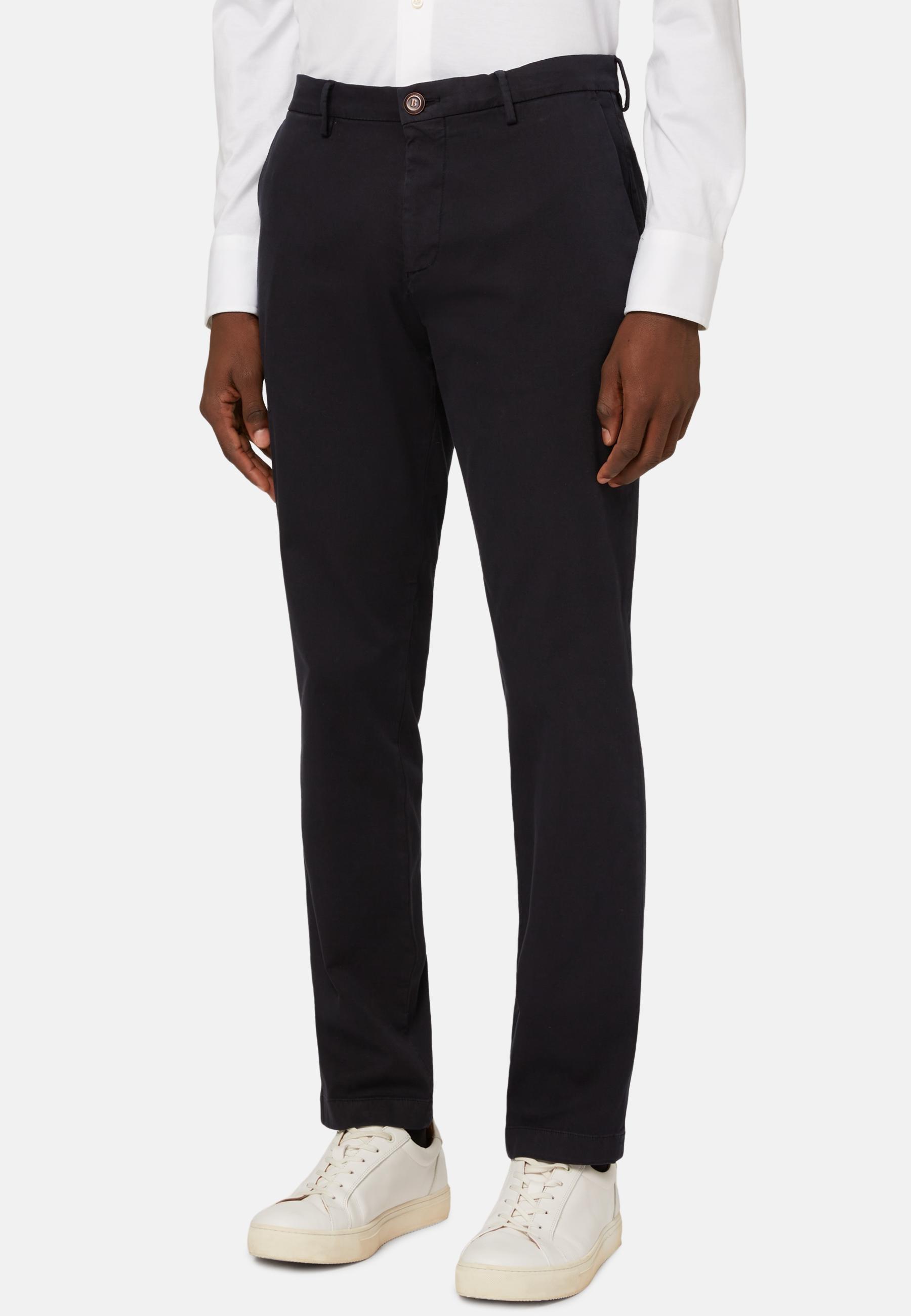 Blue Stretch Cotton/Tencel Trousers, , large image number 0