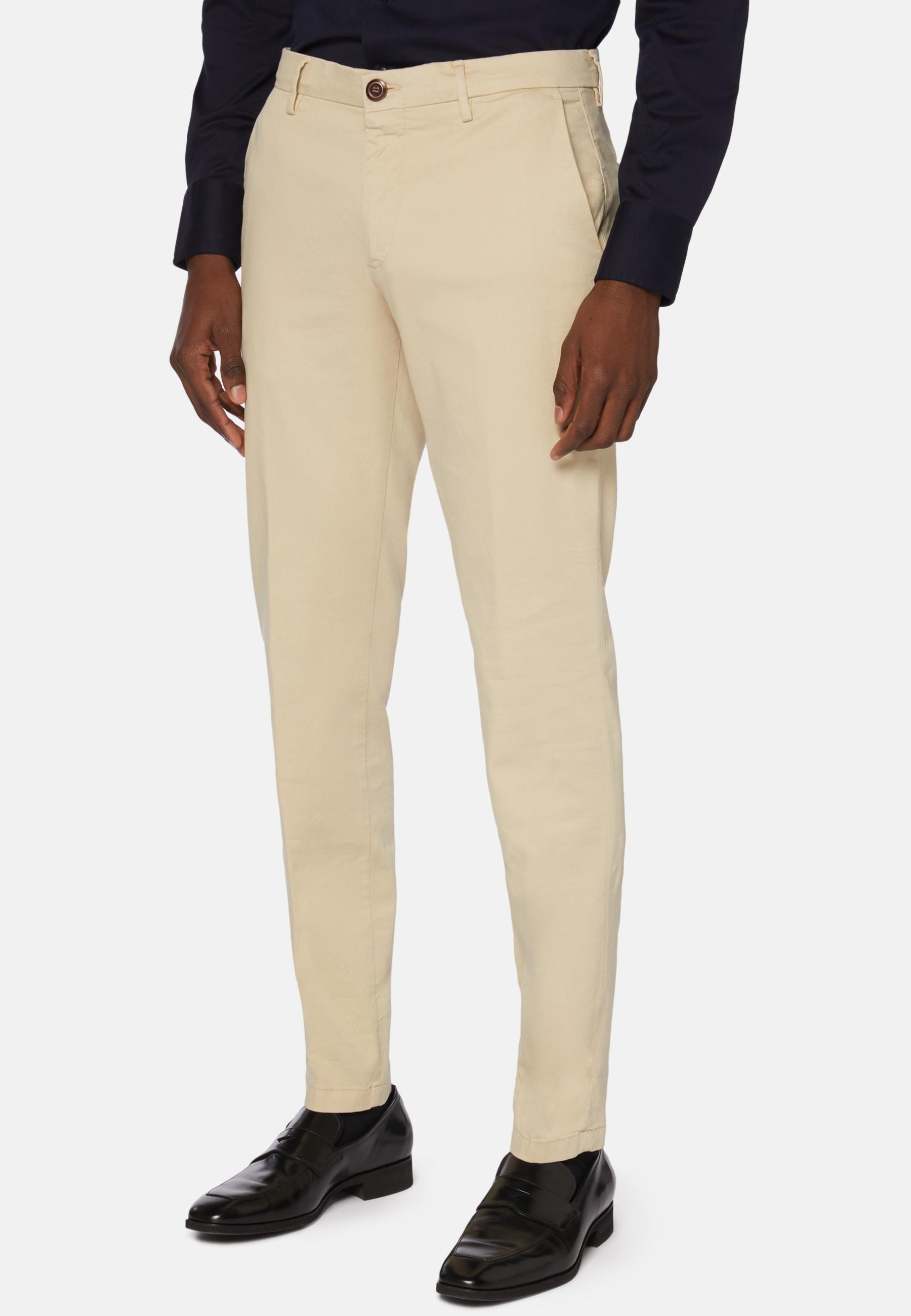 Cream Stretch Cotton/Tencel Trousers, , large image number 0