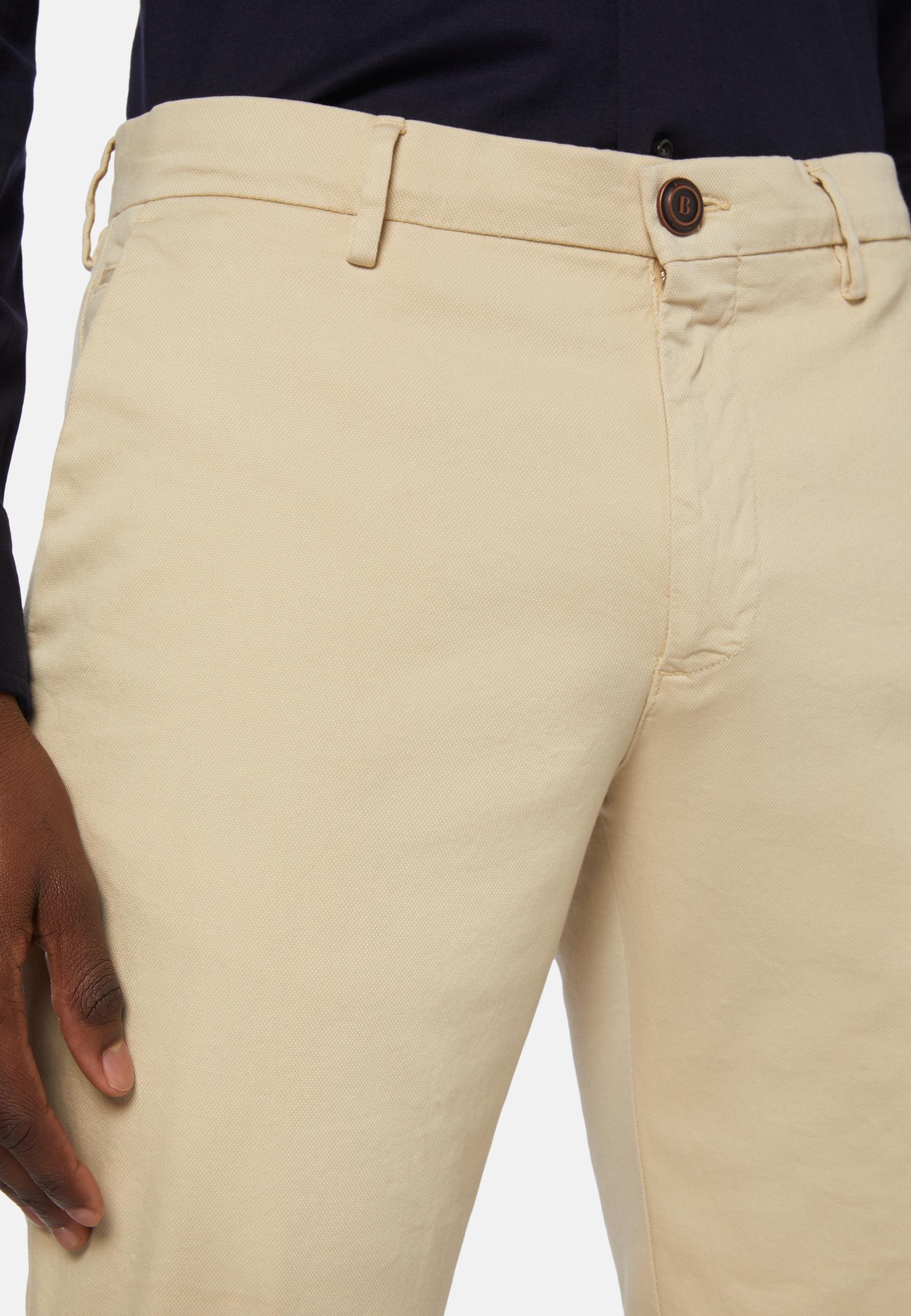 Cream Stretch Cotton/Tencel Trousers, , large image number 3
