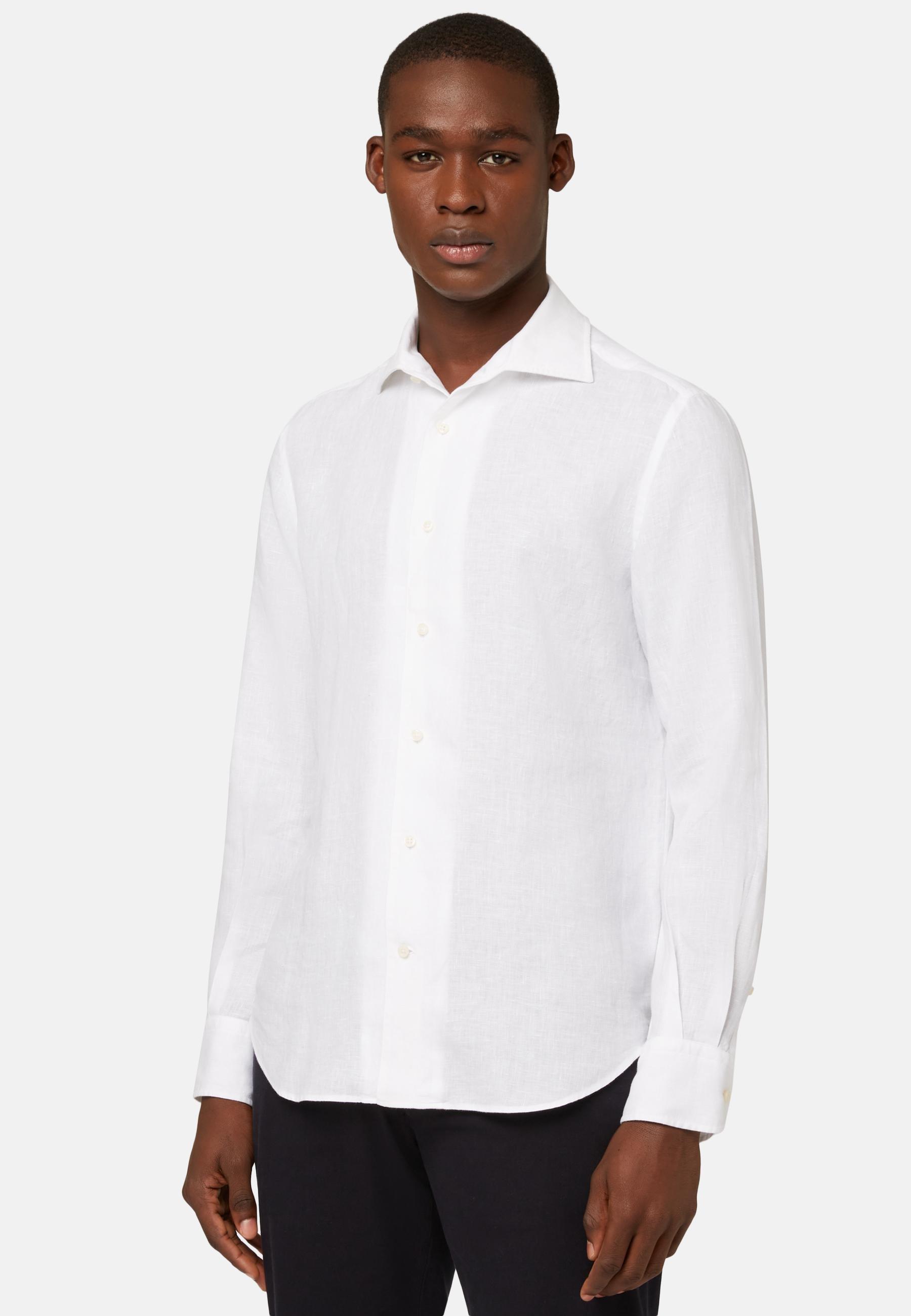 White Regular Linen Shirt, , medium