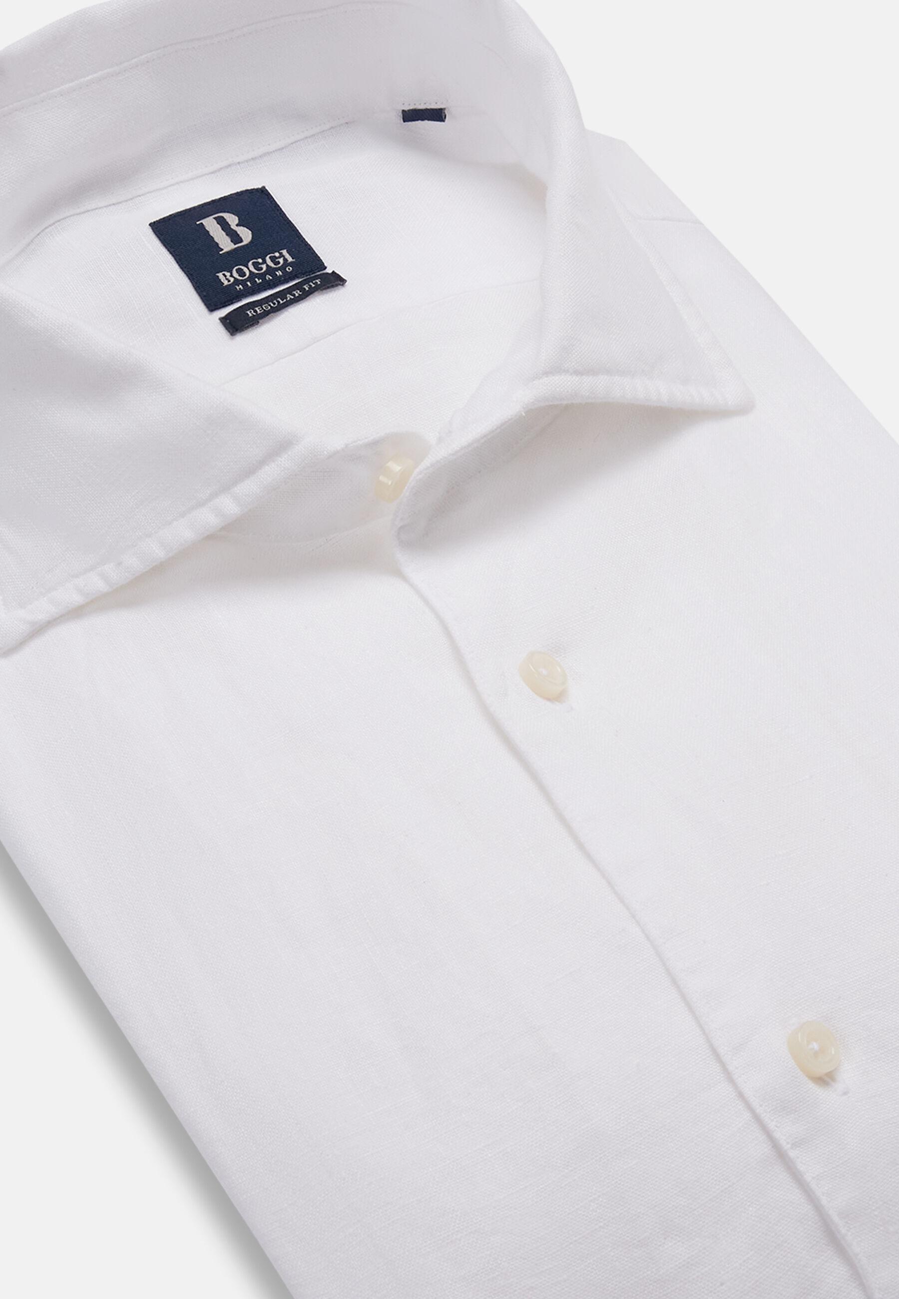 Regular Fit White Linen Shirt White, White, large image number 7